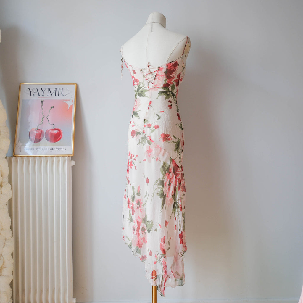 Vintage Dreamy Asymmetrical Silk Dress with Ruffle