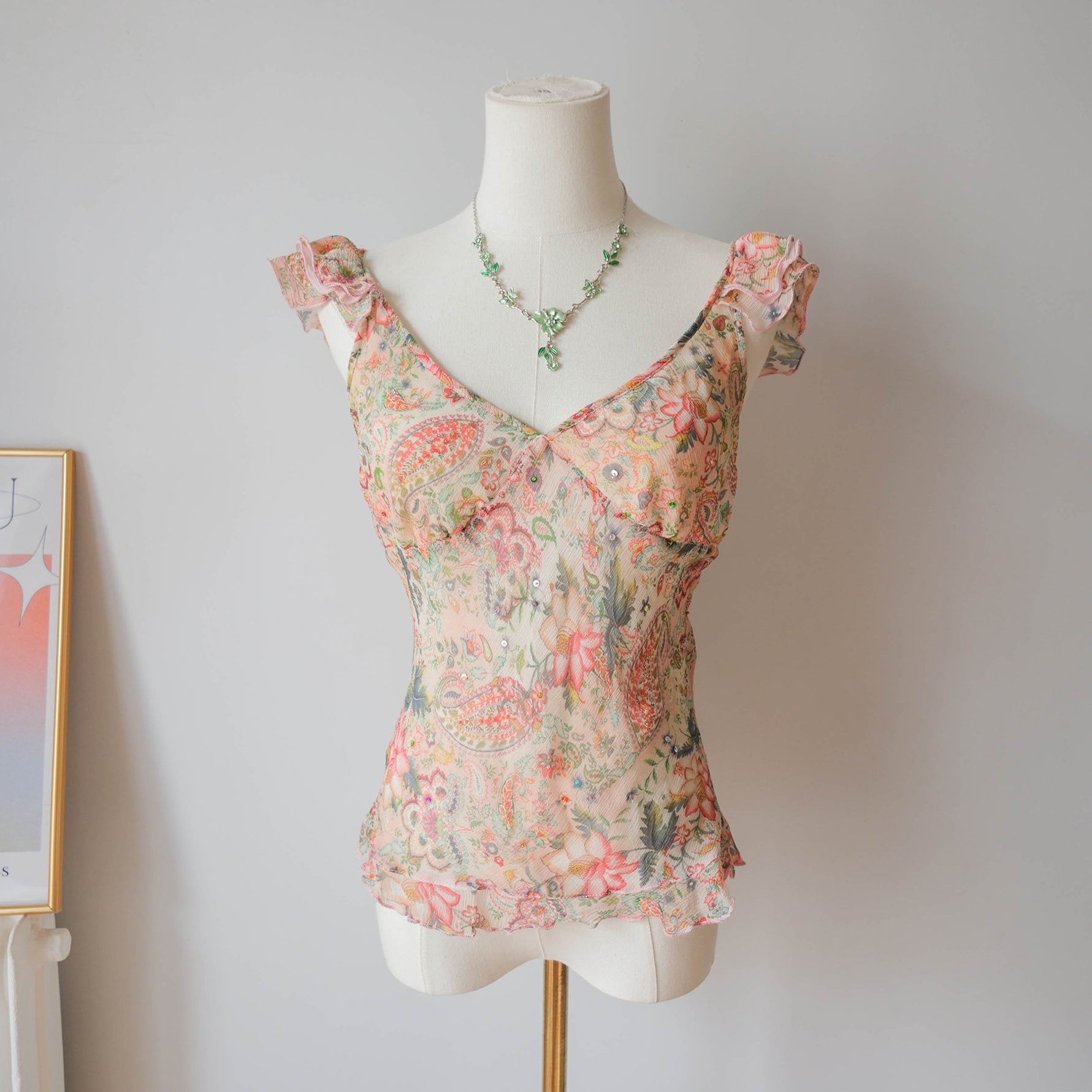 Vintage Romantic Elegant Beaded Silk Top