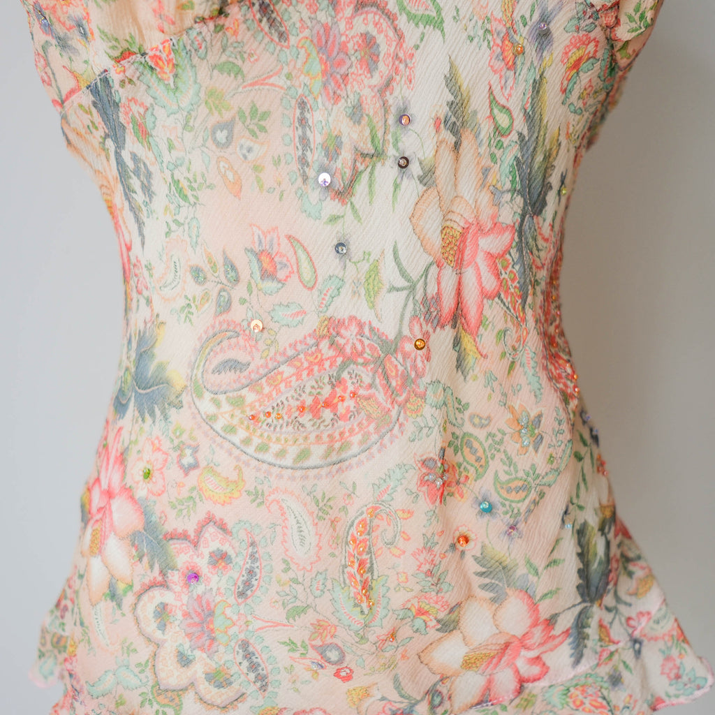 Vintage Romantic Elegant Beaded Silk Top
