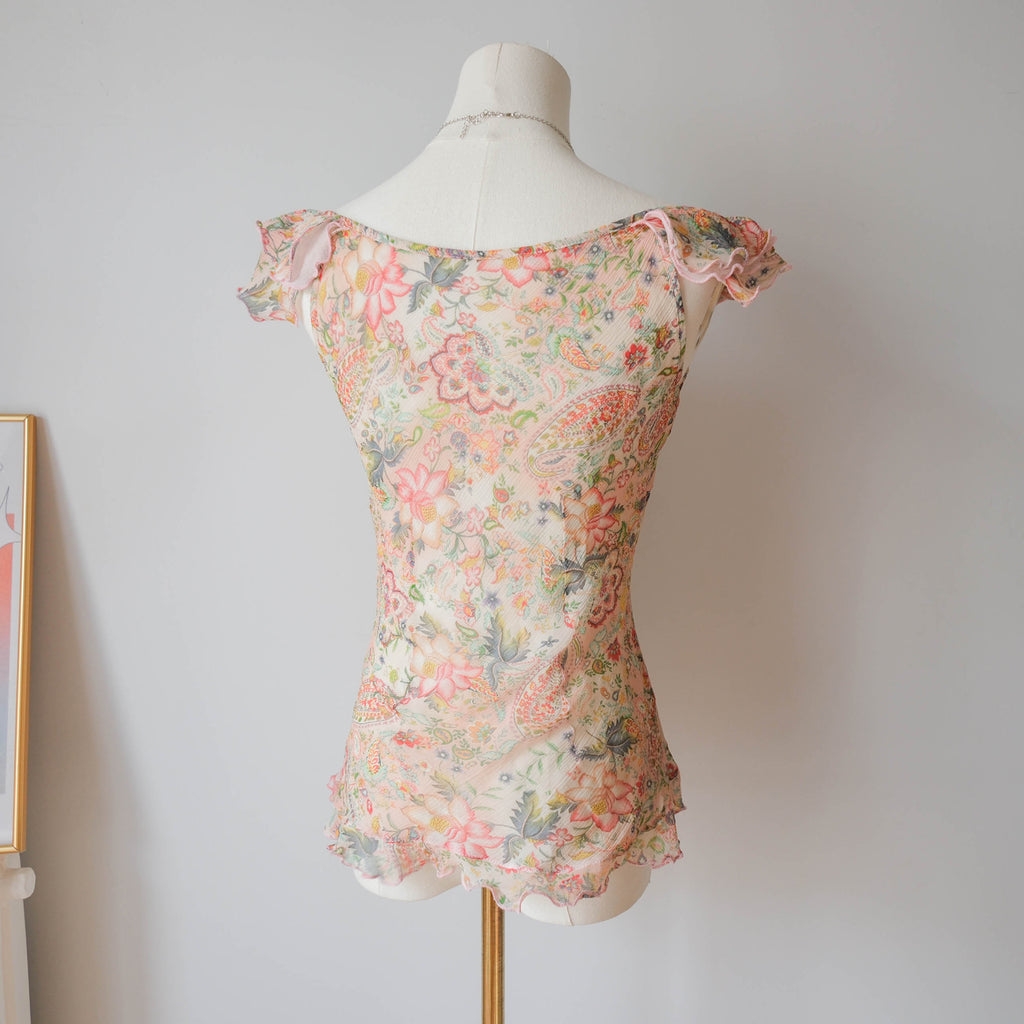 Vintage Romantic Elegant Beaded Silk Top