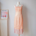 Vintage Textured Peach Shimmer Midi Dress