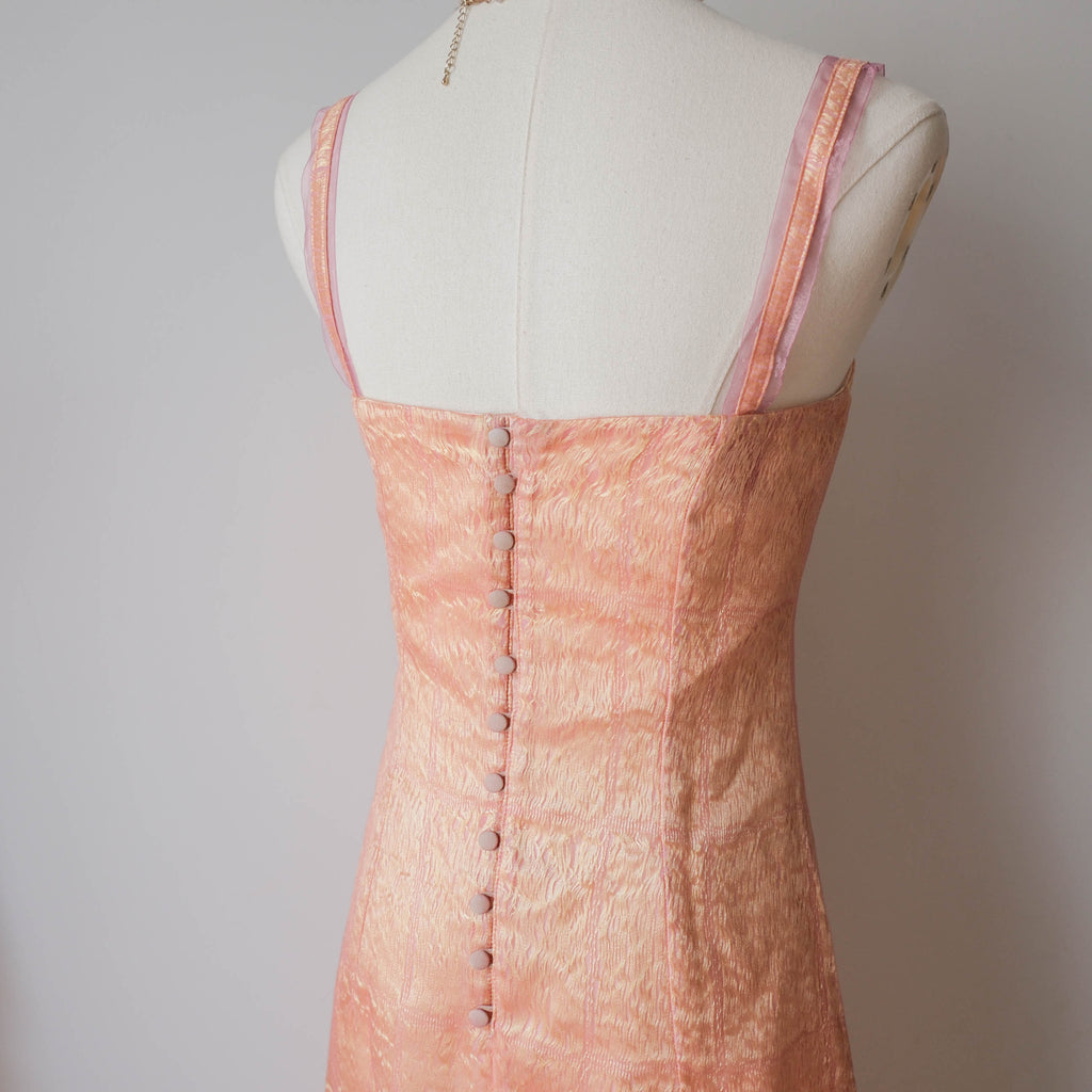 Vintage Textured Peach Shimmer Midi Dress
