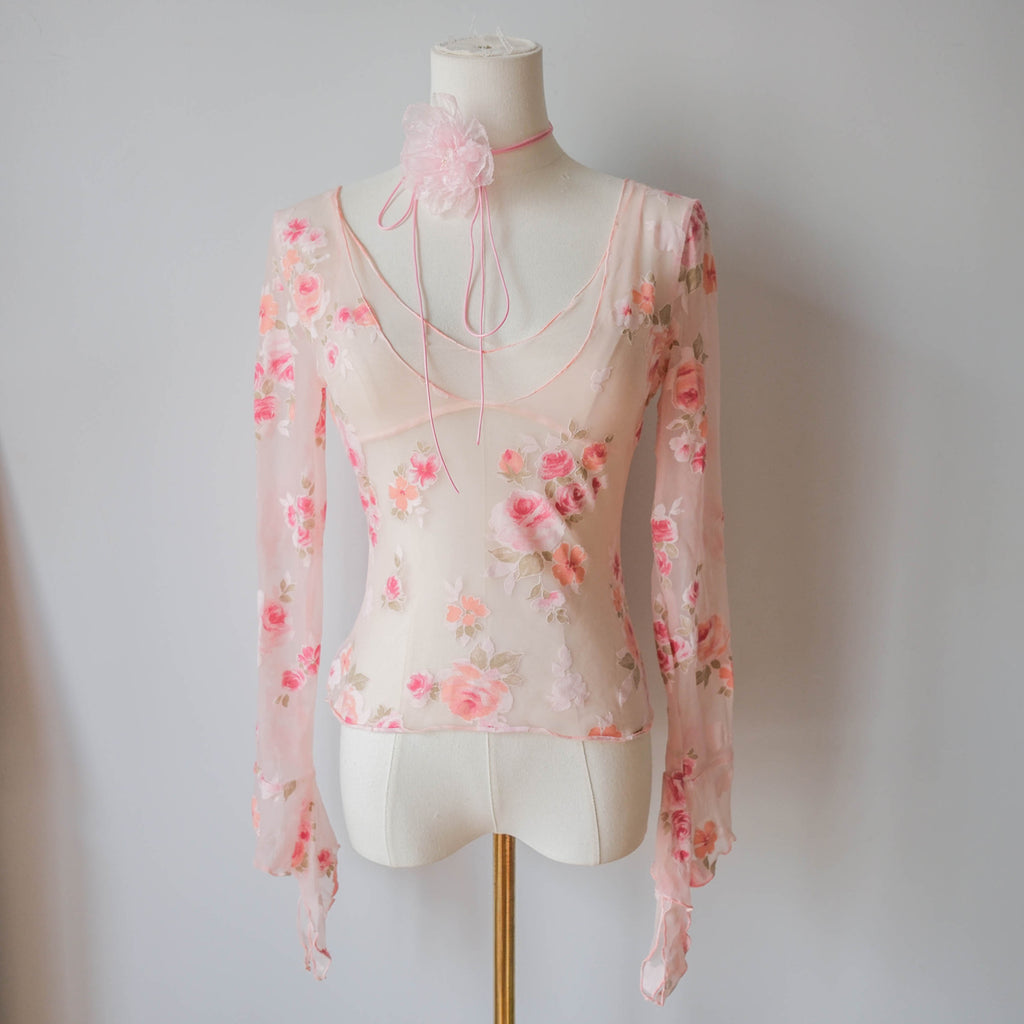 LA PERLA Vintage Romantic Dreamy Coquette Floral Mesh Top