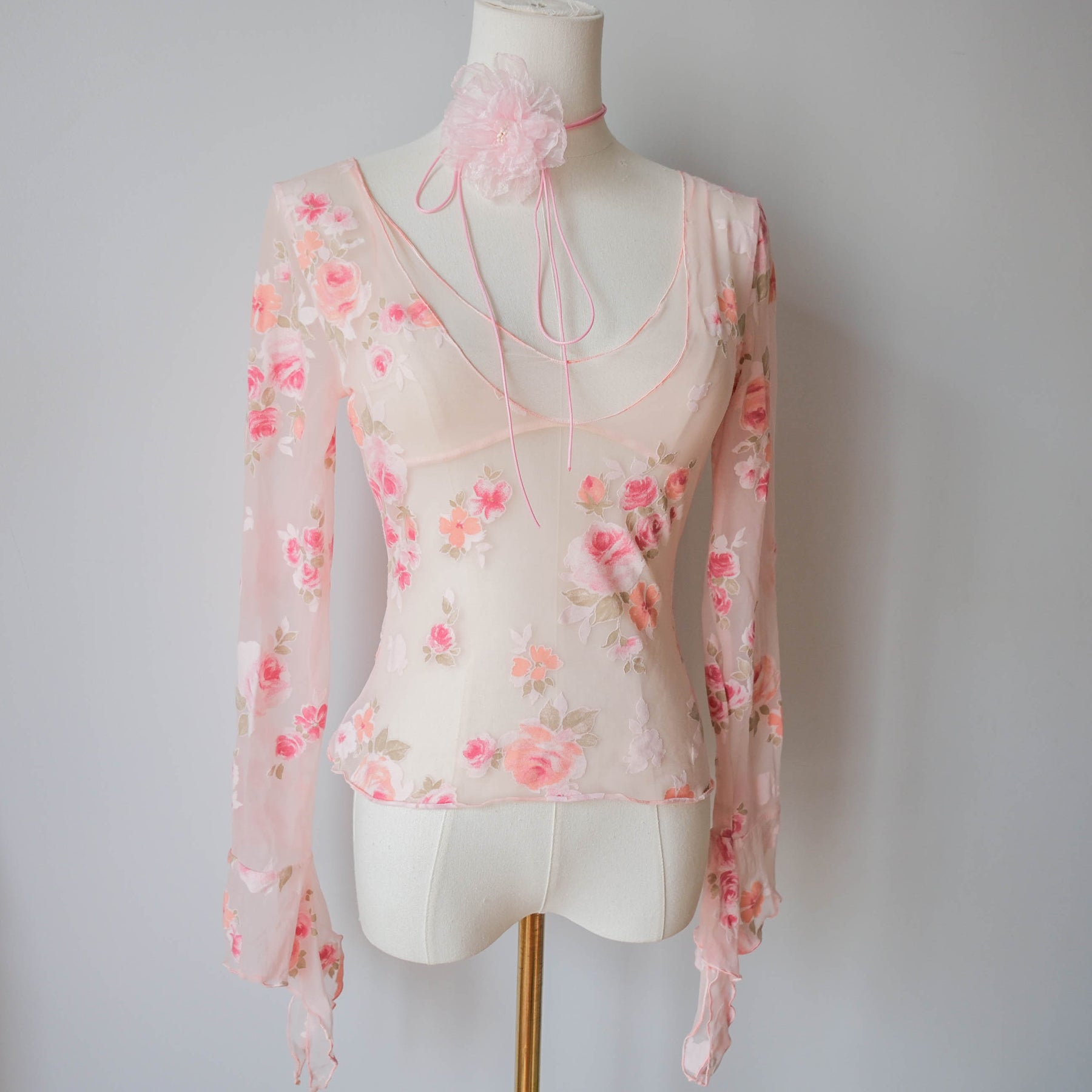 LA PERLA Vintage Romantic Dreamy Coquette Floral Mesh Top
