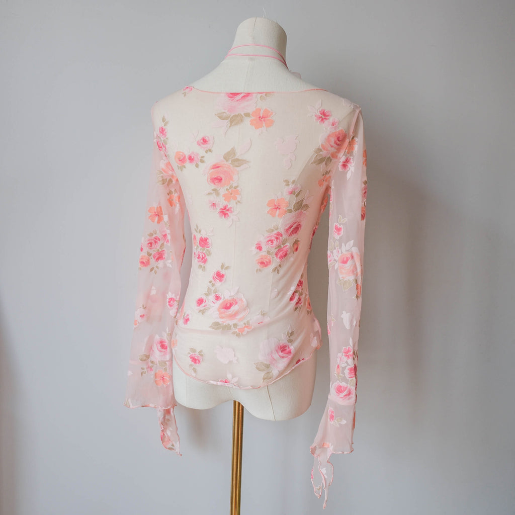 LA PERLA Vintage Romantic Dreamy Coquette Floral Mesh Top