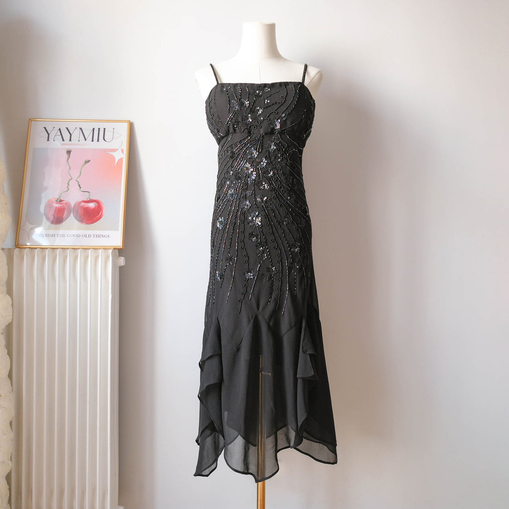 Vintage Gatsby-Era Glam Asymmetrical Embellished Dress