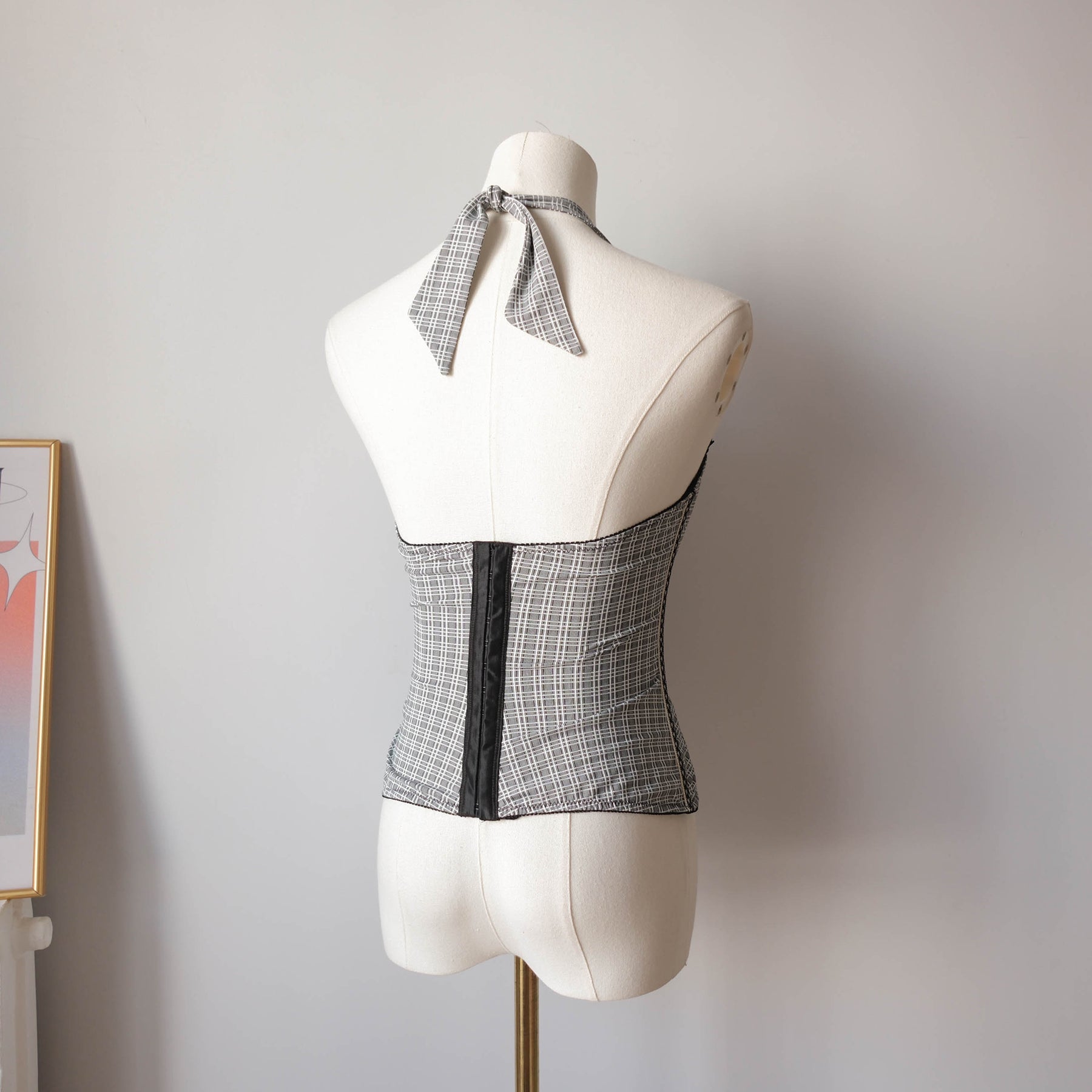 Vintage Office Siren Halter Tartan Corset Top