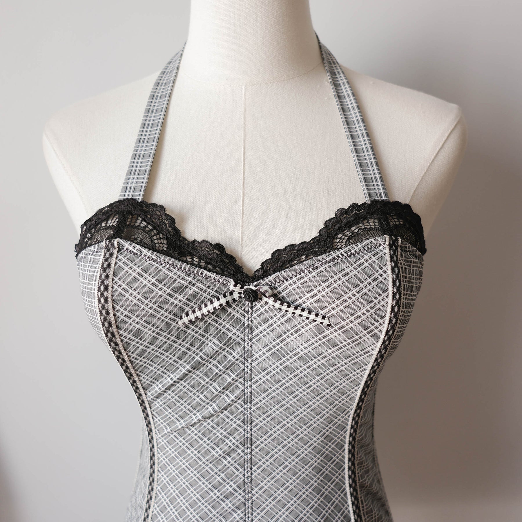 Vintage Office Siren Halter Tartan Corset Top