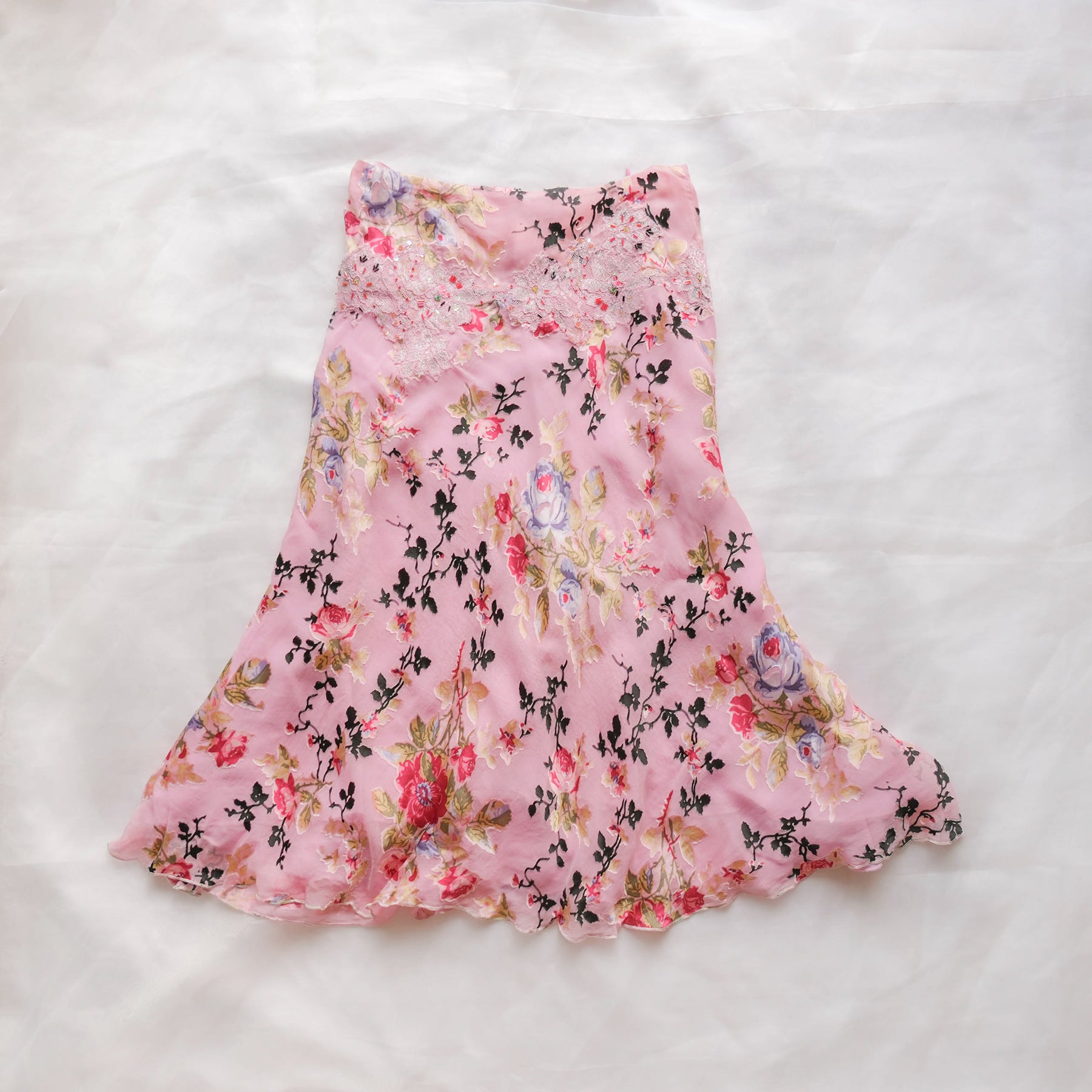RENATO NUCCI Vintage Embellished Silk Floral Midi Skirt