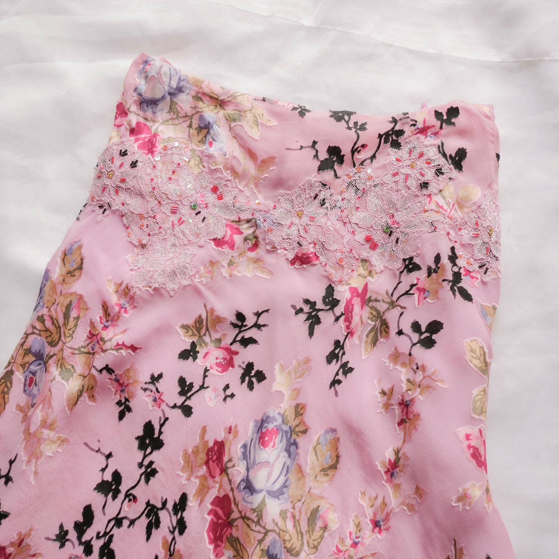 RENATO NUCCI Vintage Embellished Silk Floral Midi Skirt