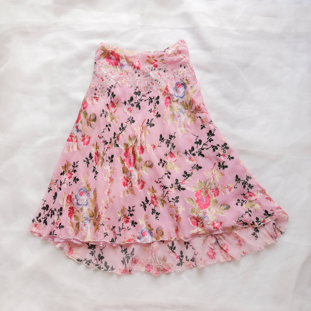 RENATO NUCCI Vintage Embellished Silk Floral Midi Skirt