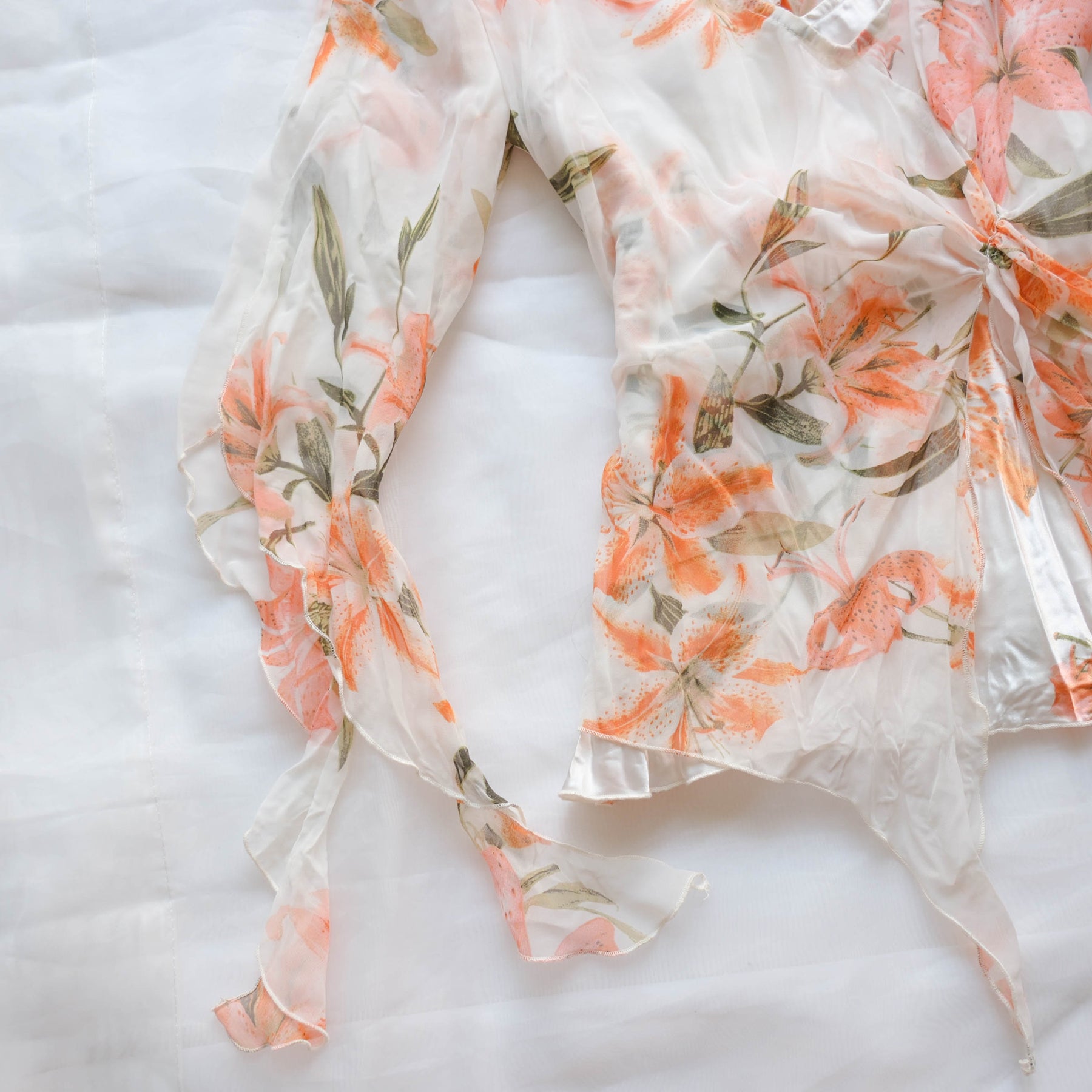 Vintage Sheer Floral Ruffle Wrap Blouse