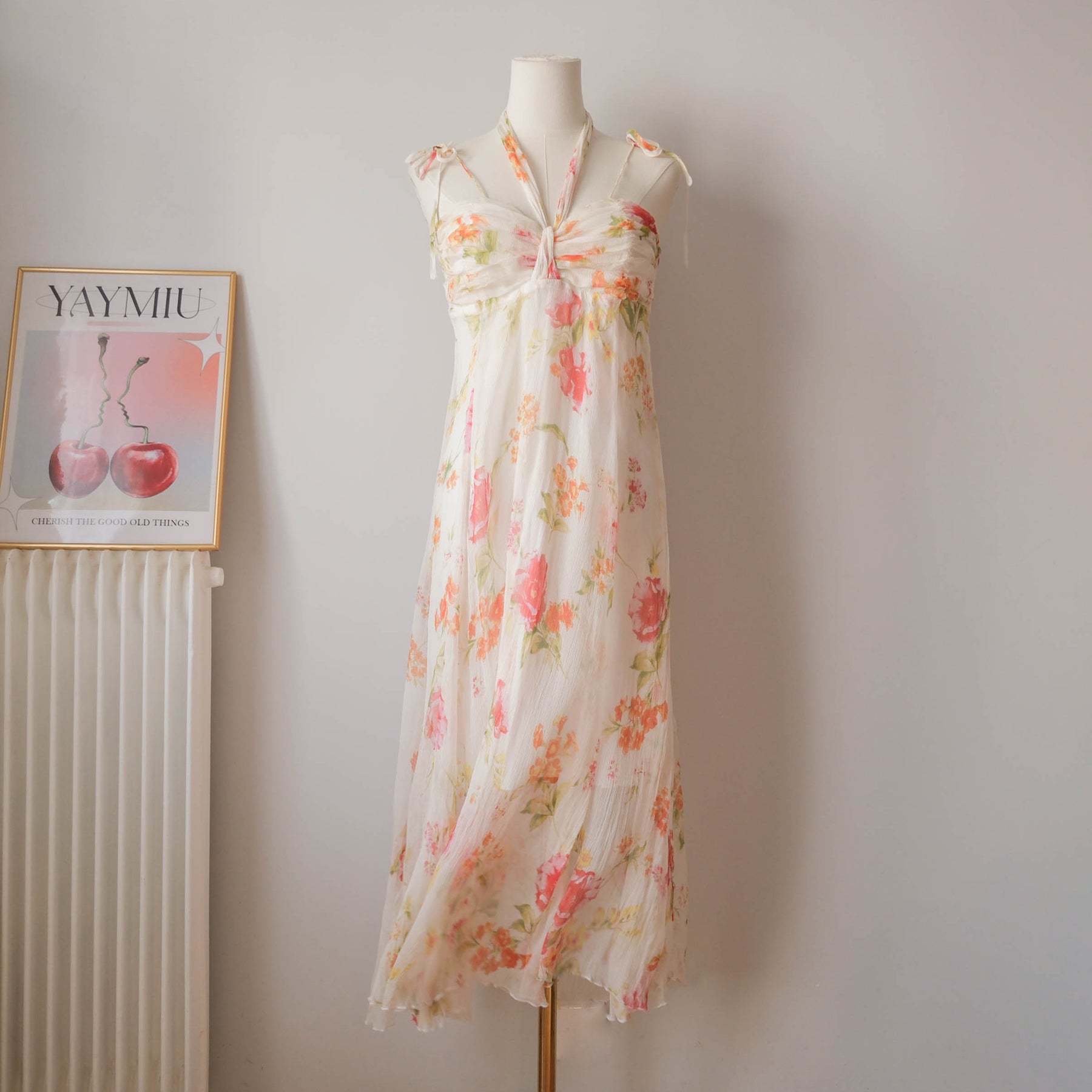 Vintage Romantic Dreamy Cottage Floral Silk Dress