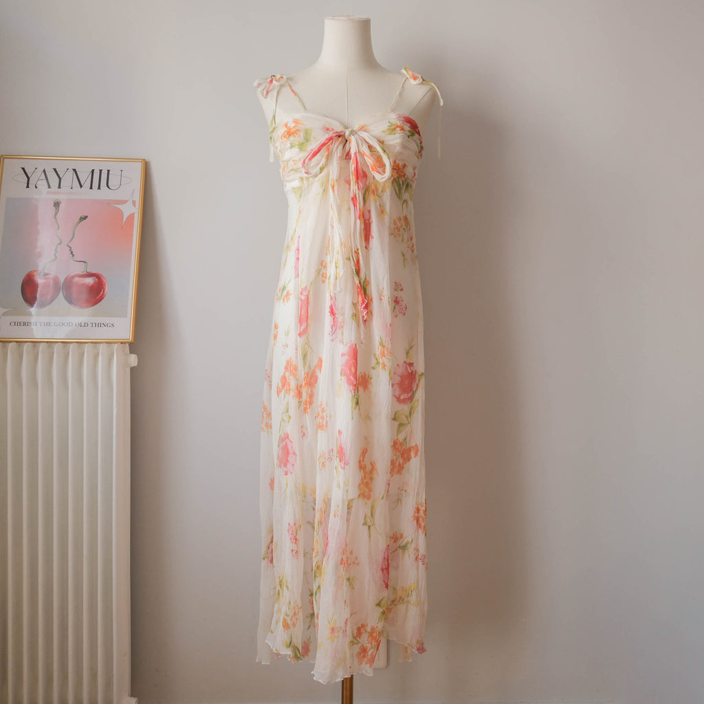 Vintage Romantic Dreamy Cottage Floral Silk Dress