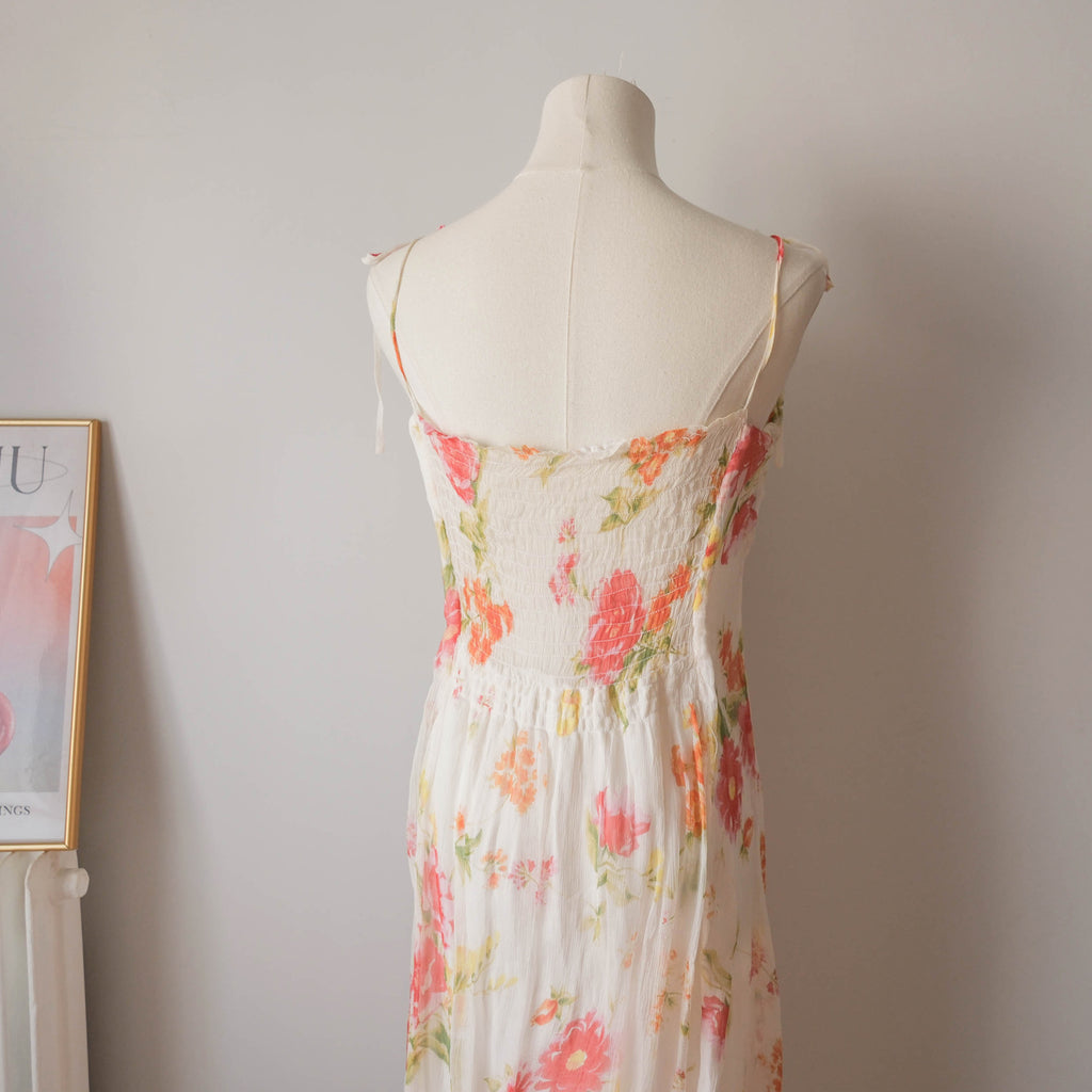 Vintage Romantic Dreamy Cottage Floral Silk Dress
