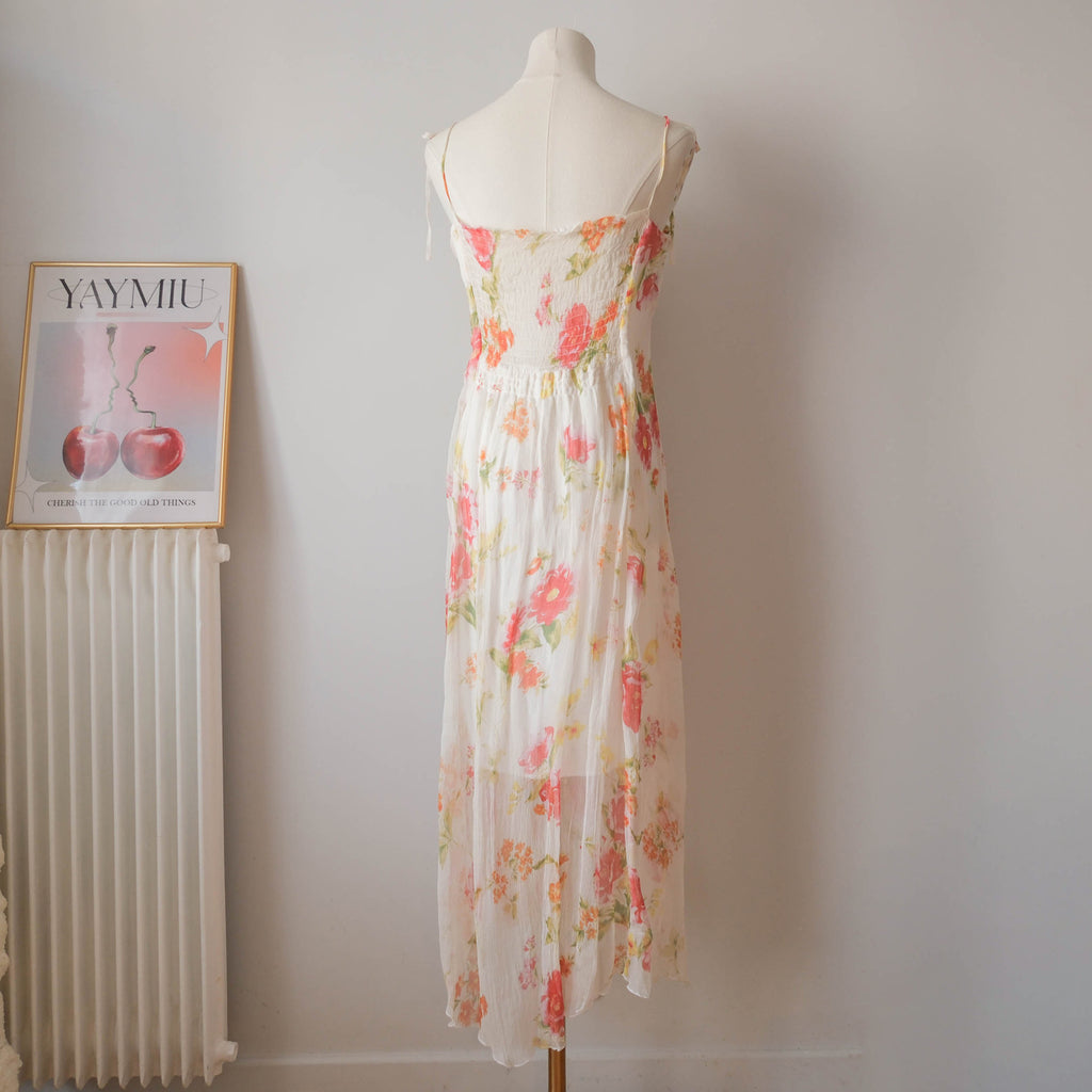 Vintage Romantic Dreamy Cottage Floral Silk Dress