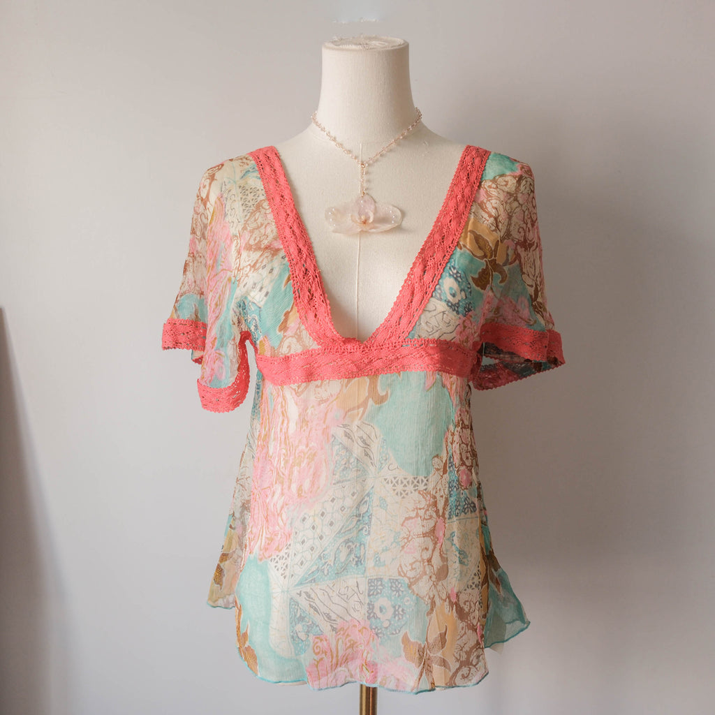Vintage Boho Sheer Blouse Top