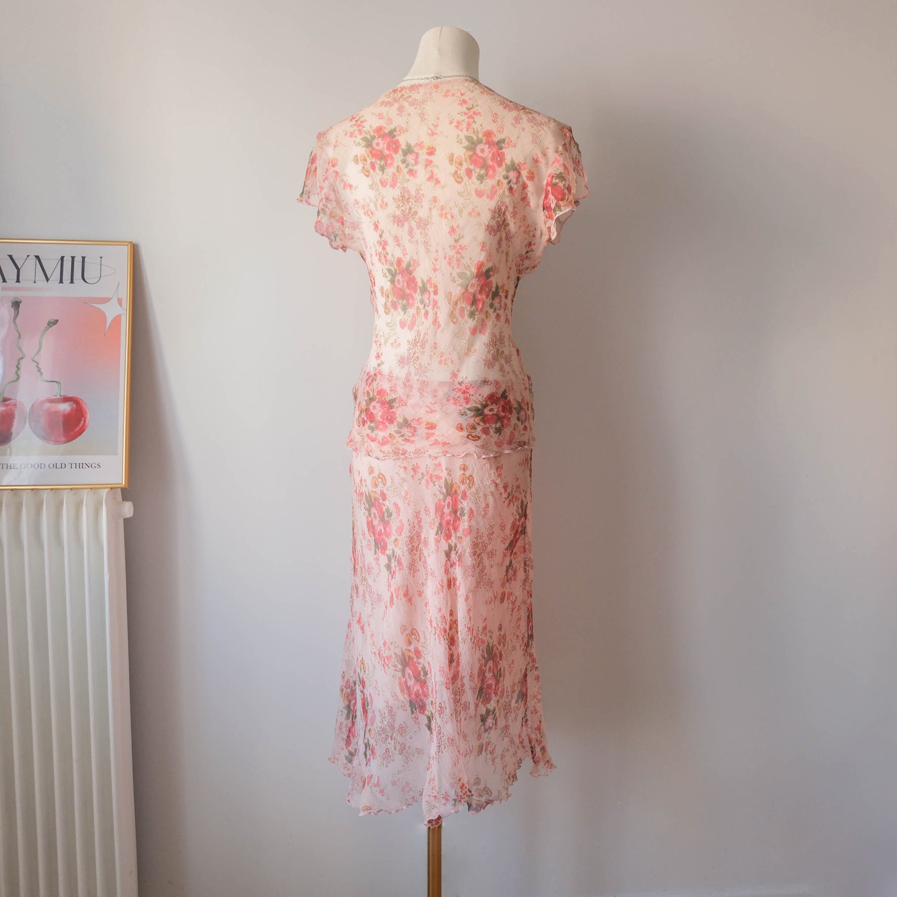 Vintage Dreamy Silk Floral Skirt Set