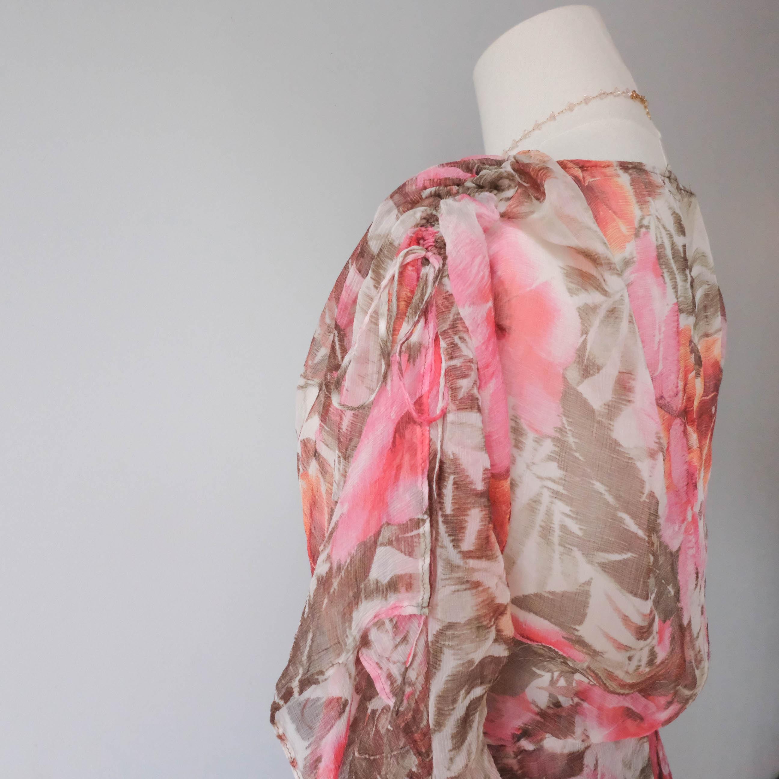 Vintage Floral Hibicus Silk Chiffon Co-ord Skirt Set