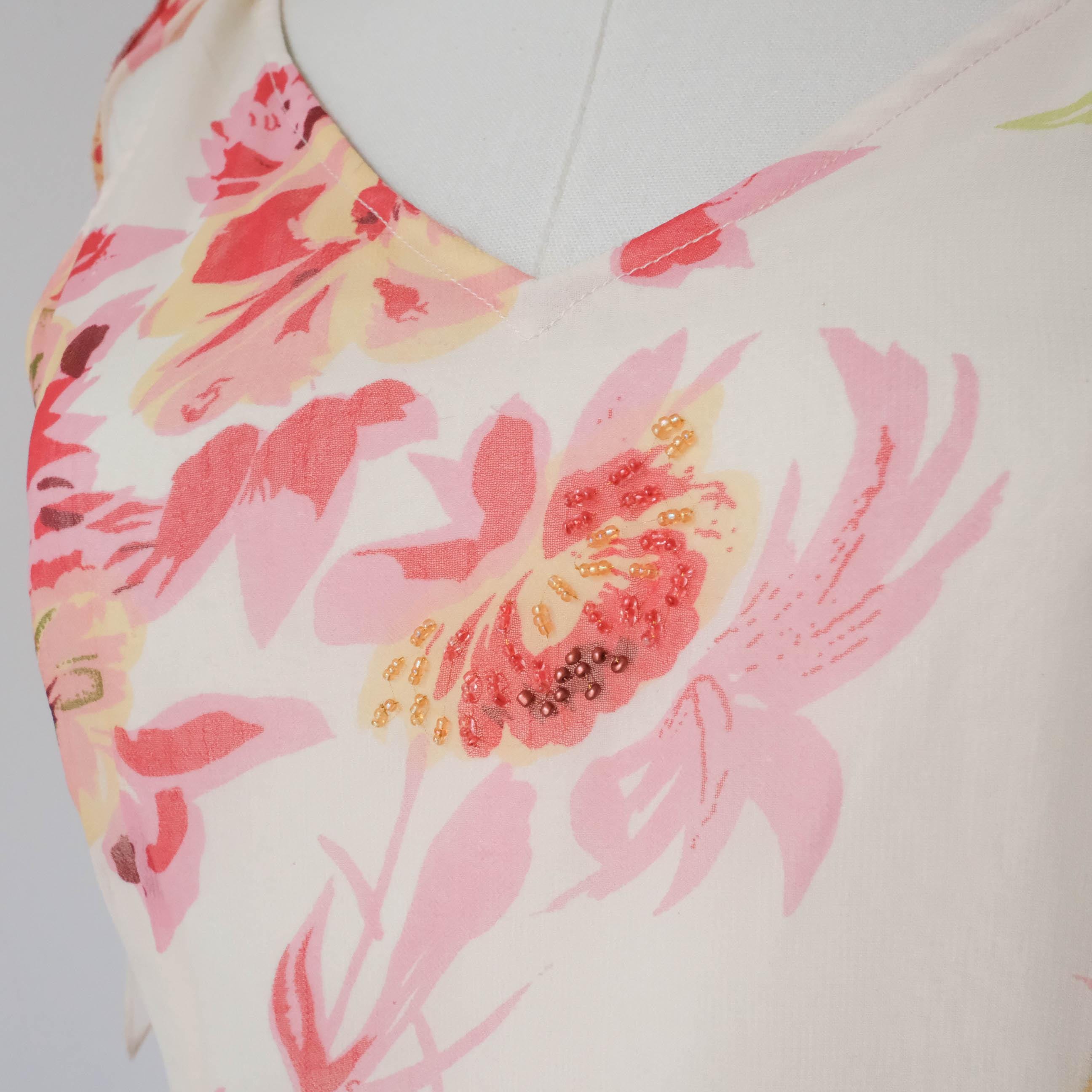 Vintage Romantic Beaded Fringe Floral Dress