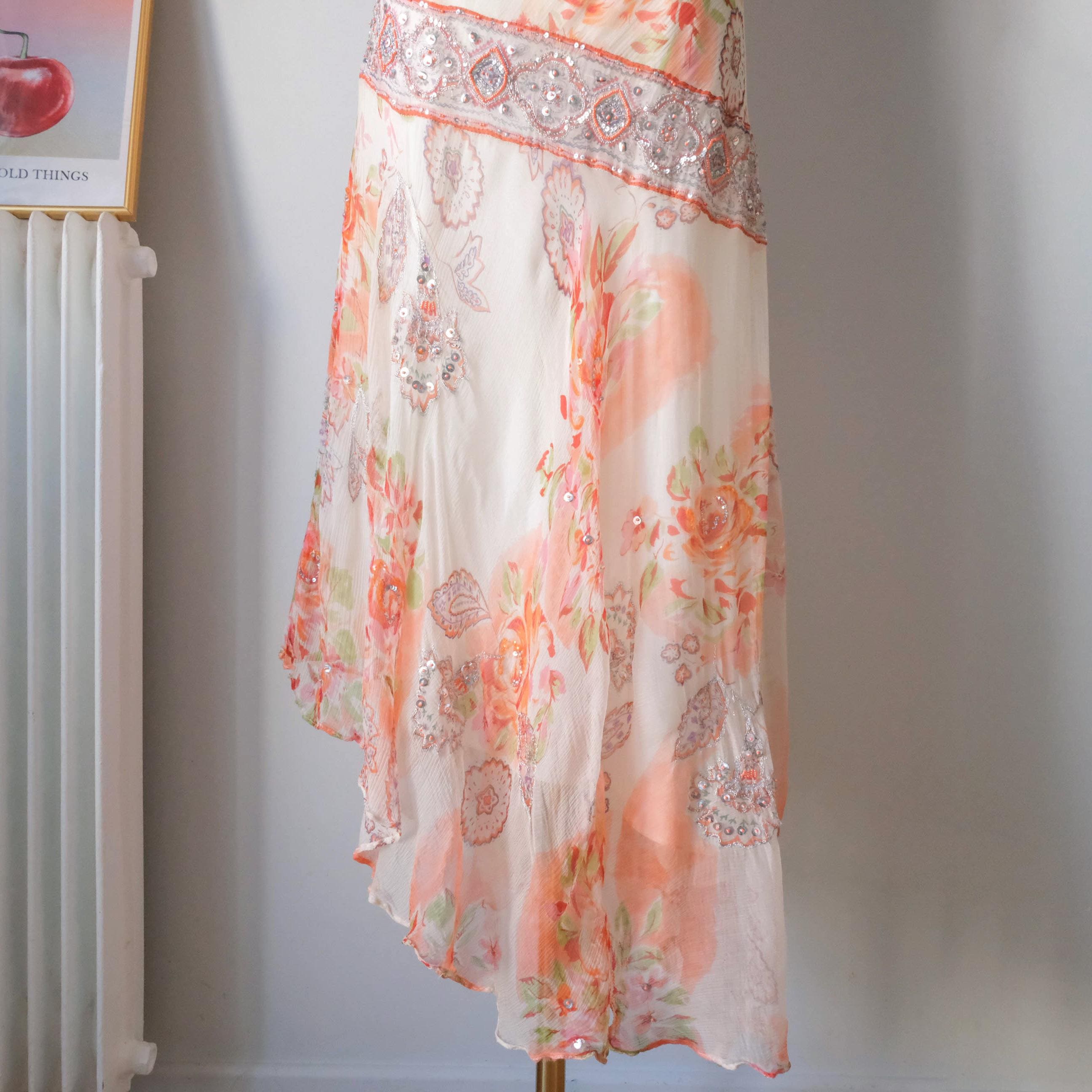 DERHY Vintage Beautiful Cottage Fairy Floral Embellisment Midi Dress