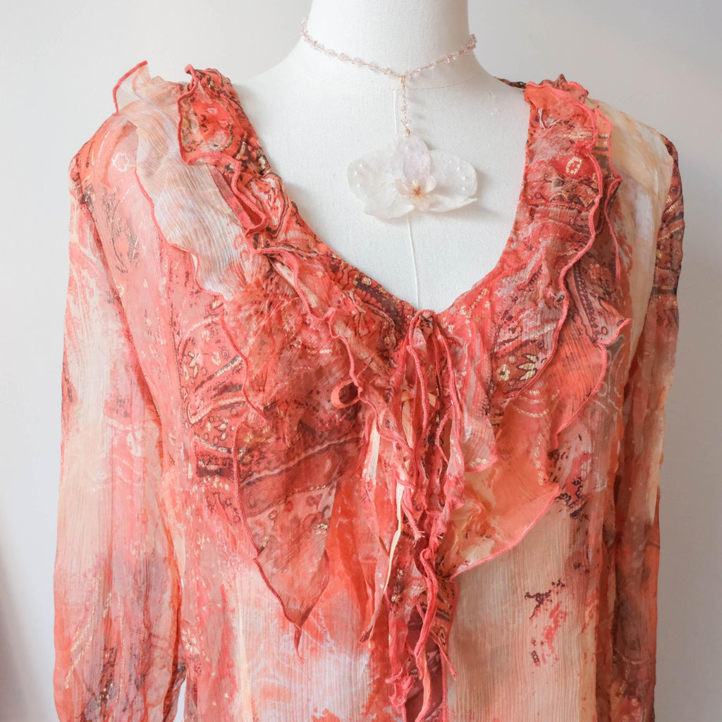 French Vintage Boho Cottage Glam Grunge Silk Bolero Dress Set