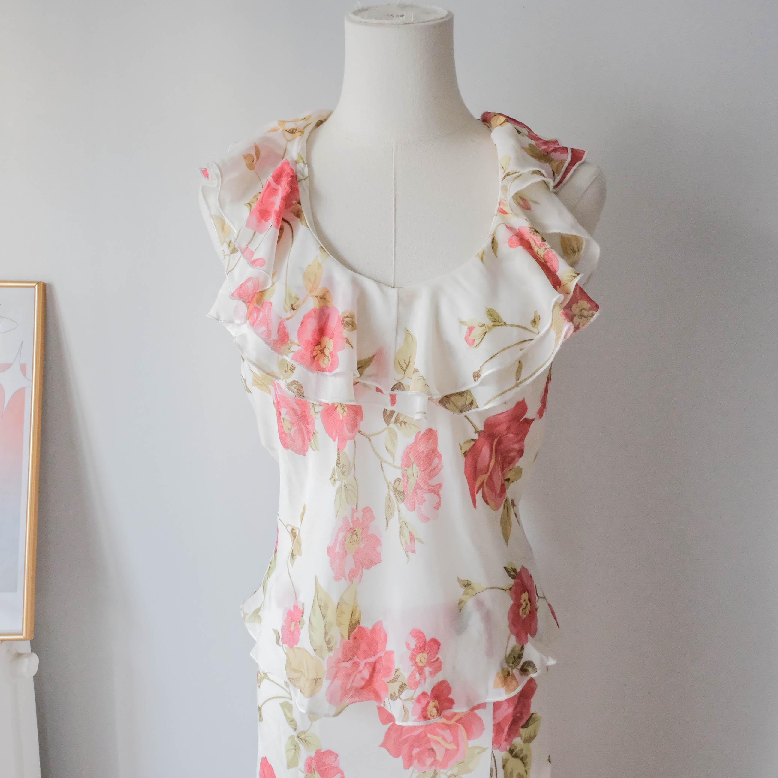 Vintage Italian Romantic Dreamy Ruffle Floral Two Piece Skirt Set