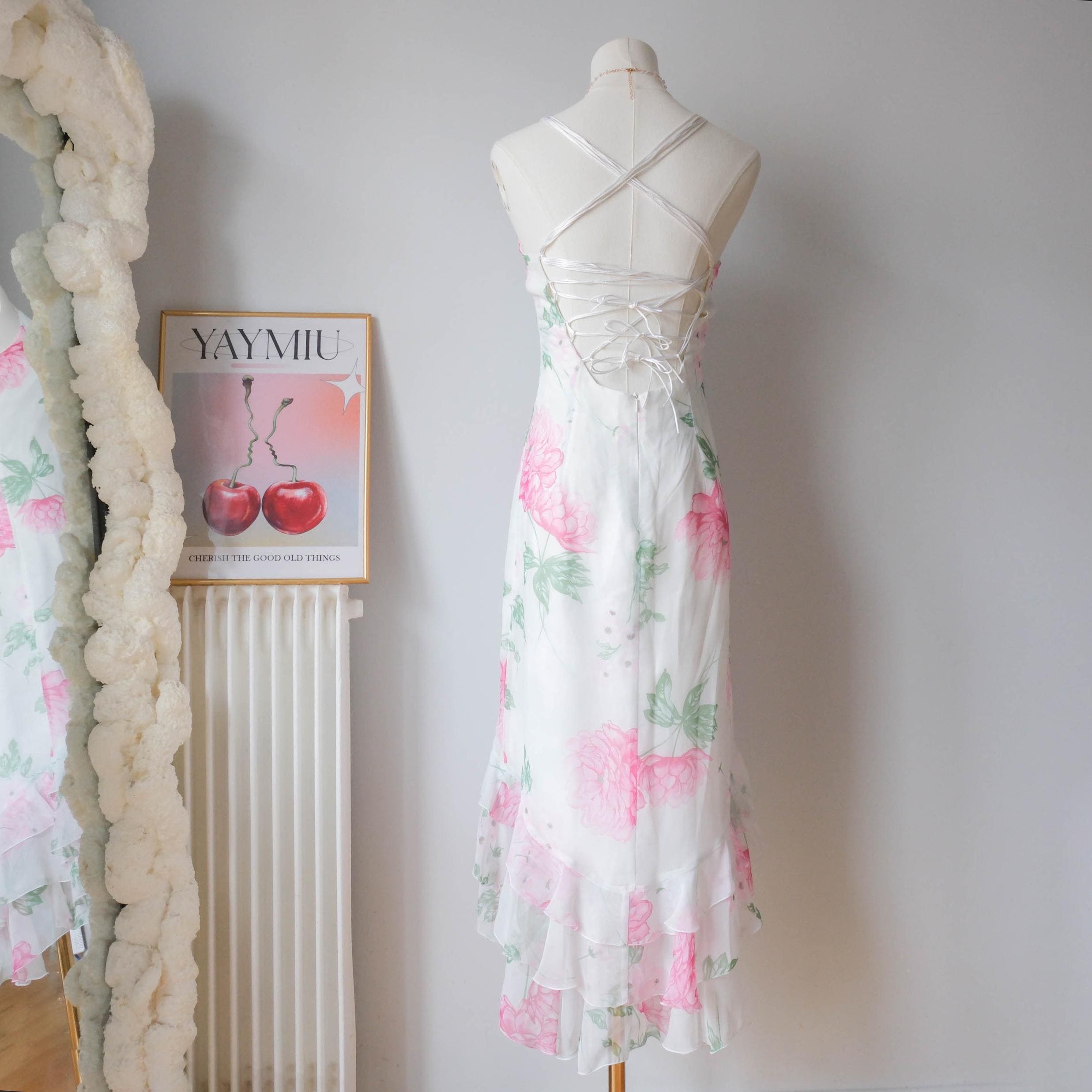 Summery Beaded Lace-Up Back Floral Corset Dress