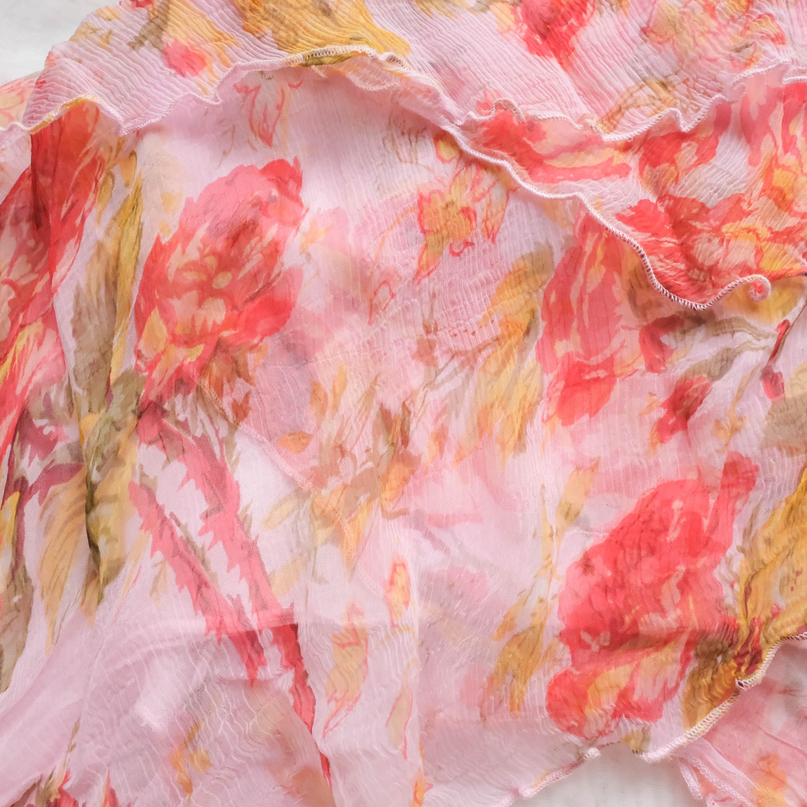 Vintage Italian Chiffon Asymmetrical Floral Mini Skirt