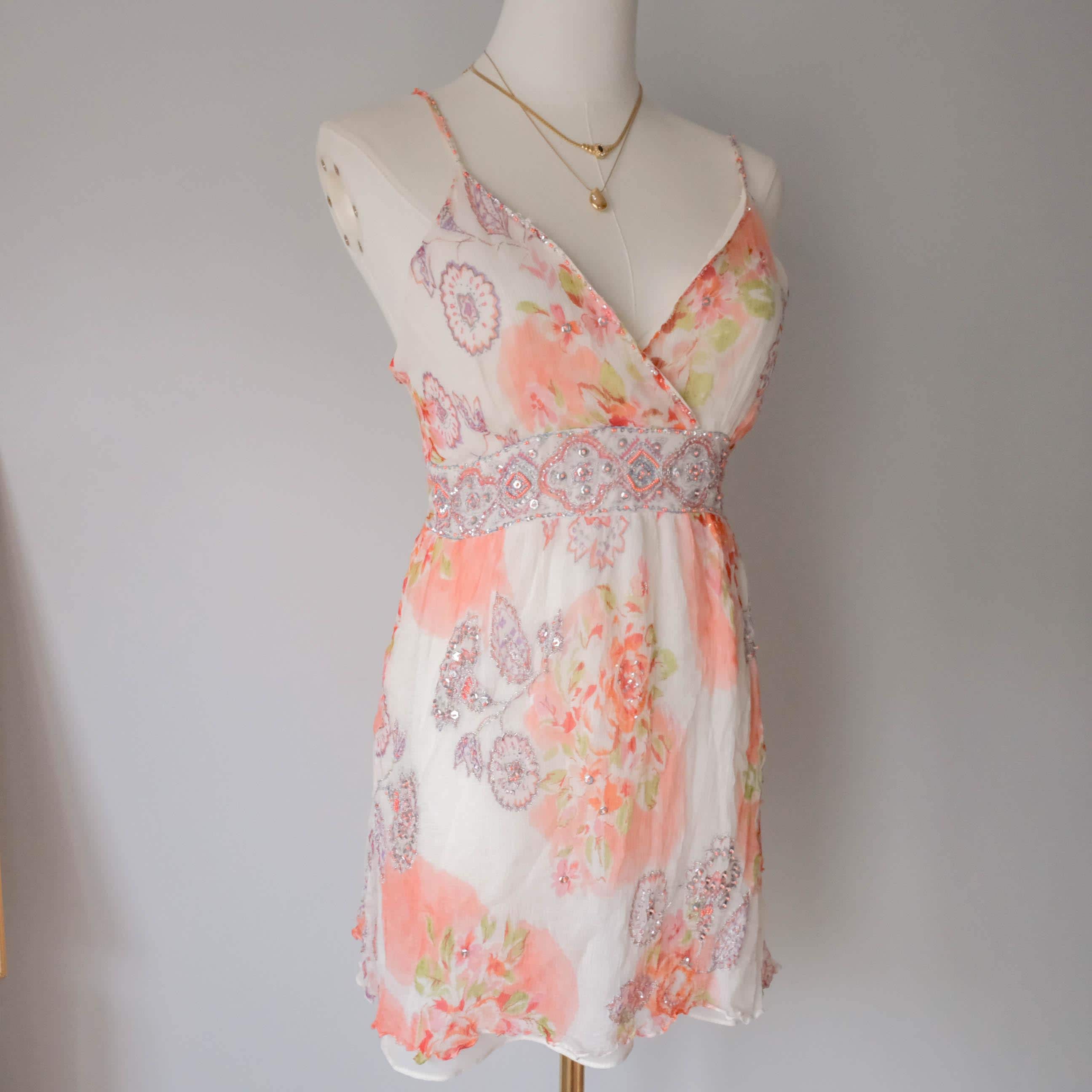 DERHY Vintage French Dreamy Fairy Romantic Beaded Floral Babydoll Cami Top