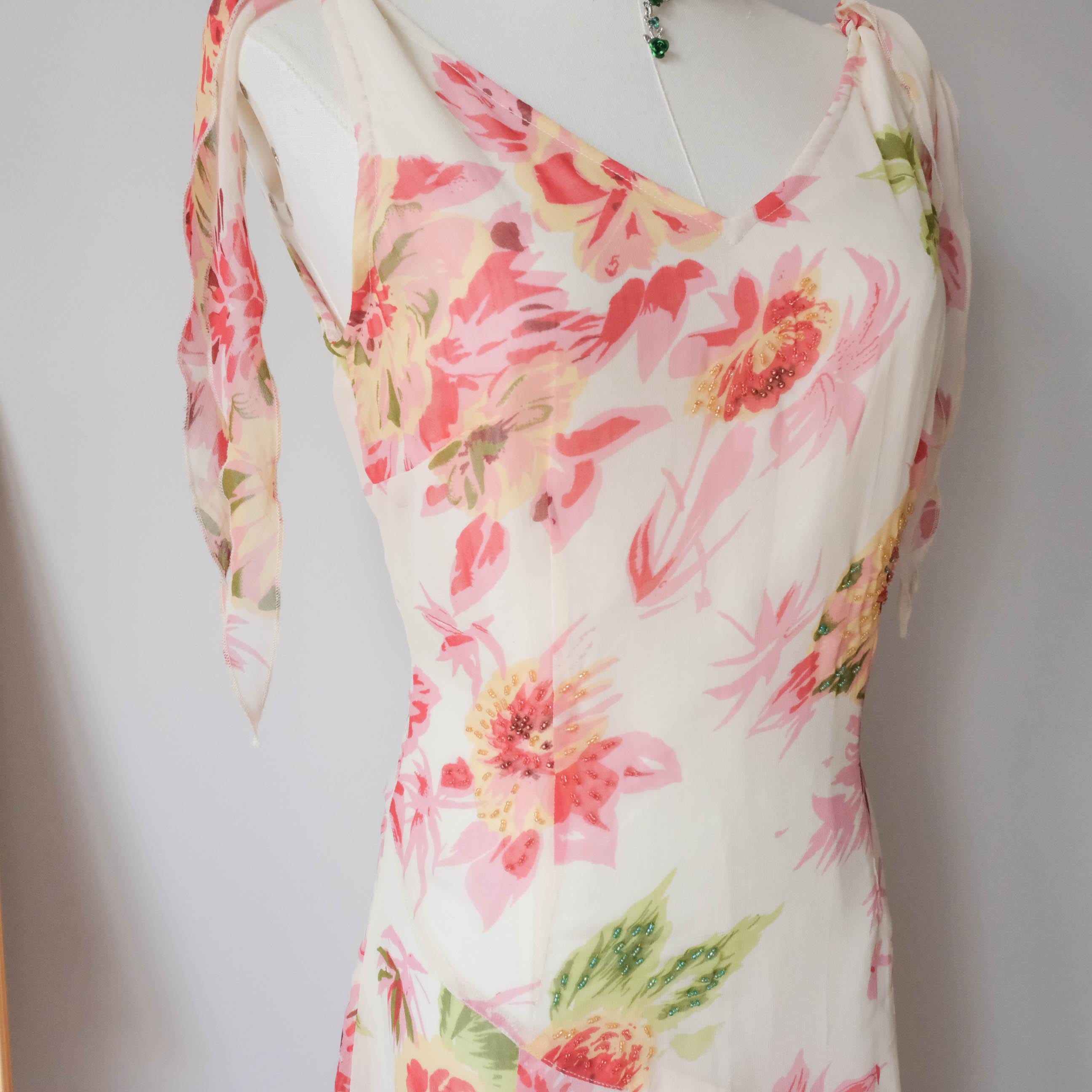 Vintage Romantic Beaded Fringe Floral Dress