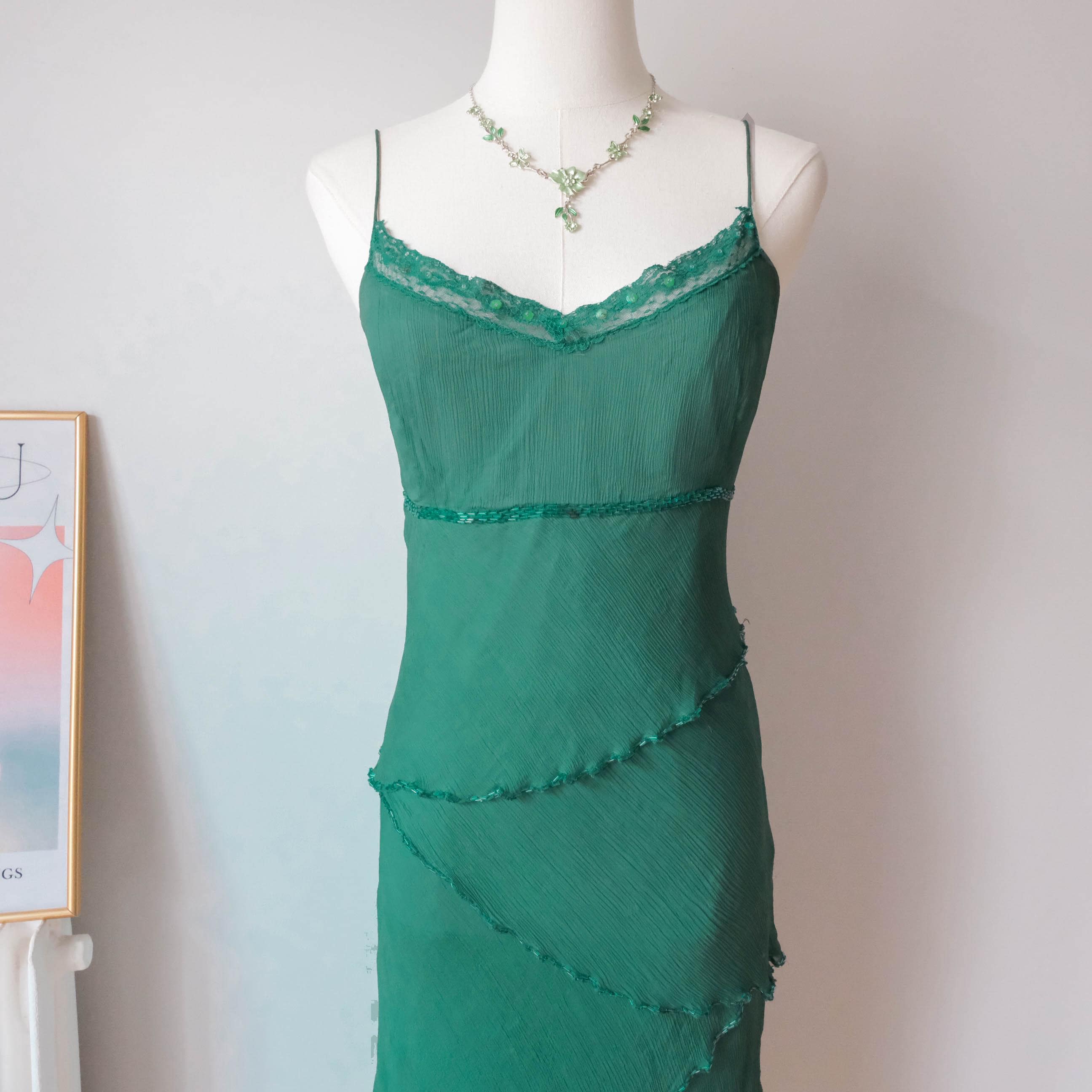 Vintage  Silk Sequin Ruffle Midi Dress - Elegant Chic Effortless