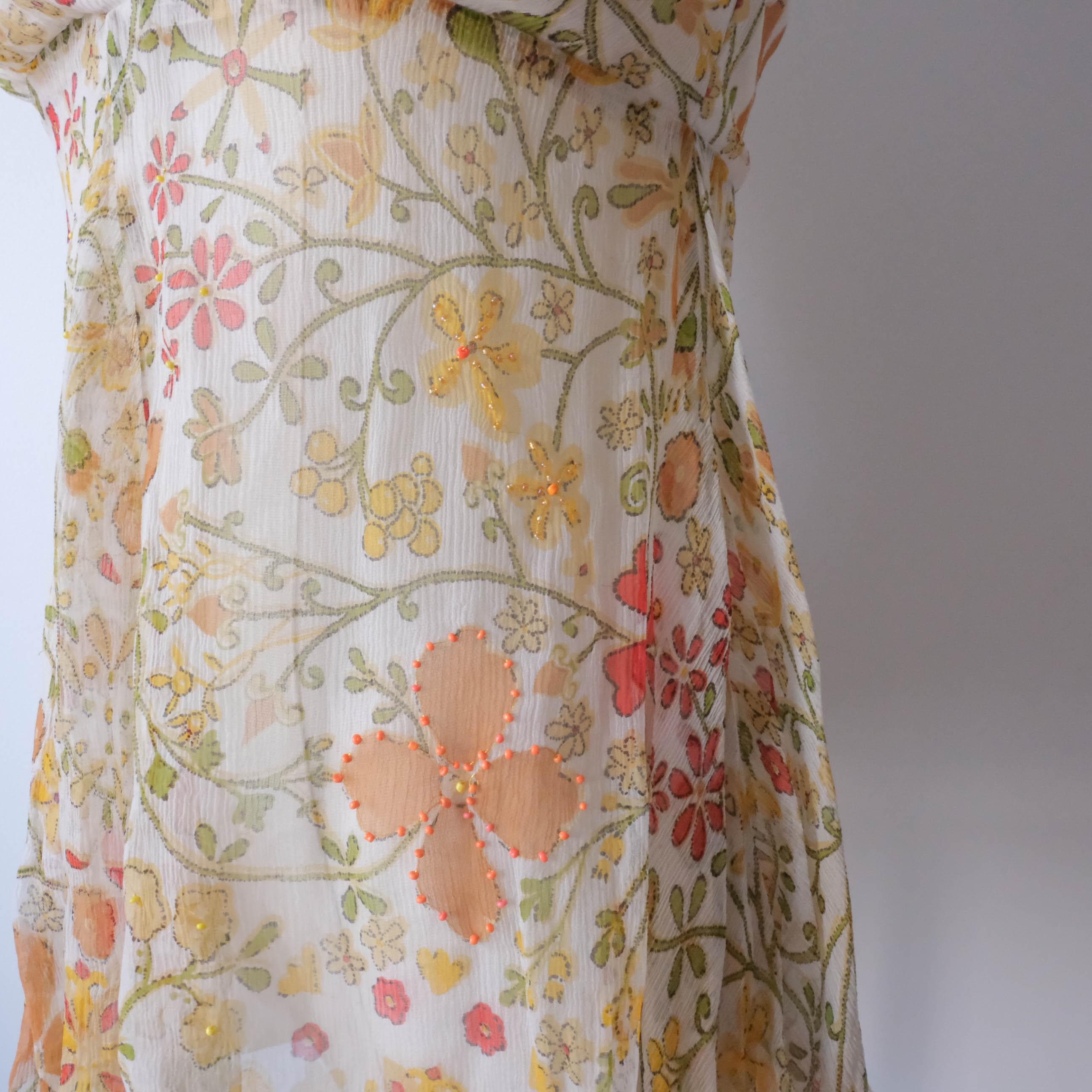 Festival Summer Beach Vintage Sheer Beaded Fairy Floral Cami Top
