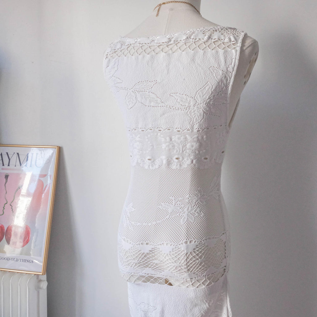 NOLITA Vintage Italian White Stretchy Lace Midi Dress