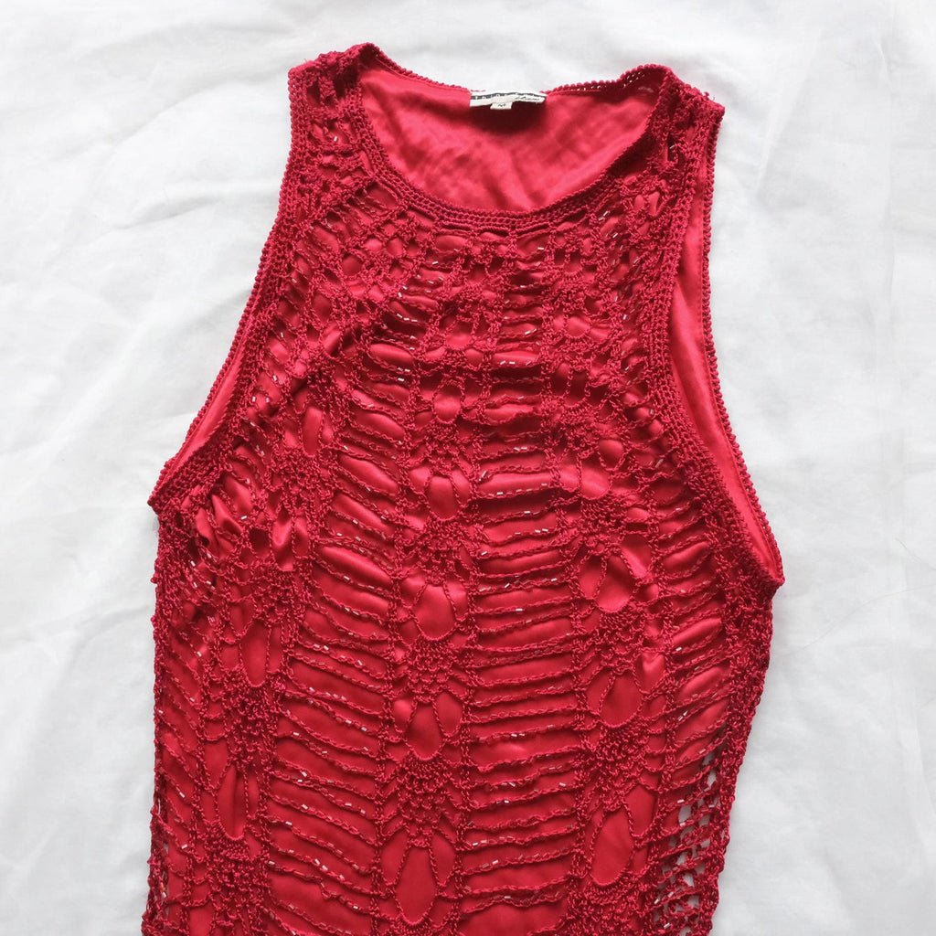 Vintage Party Beaded Crochet Maxi Dress