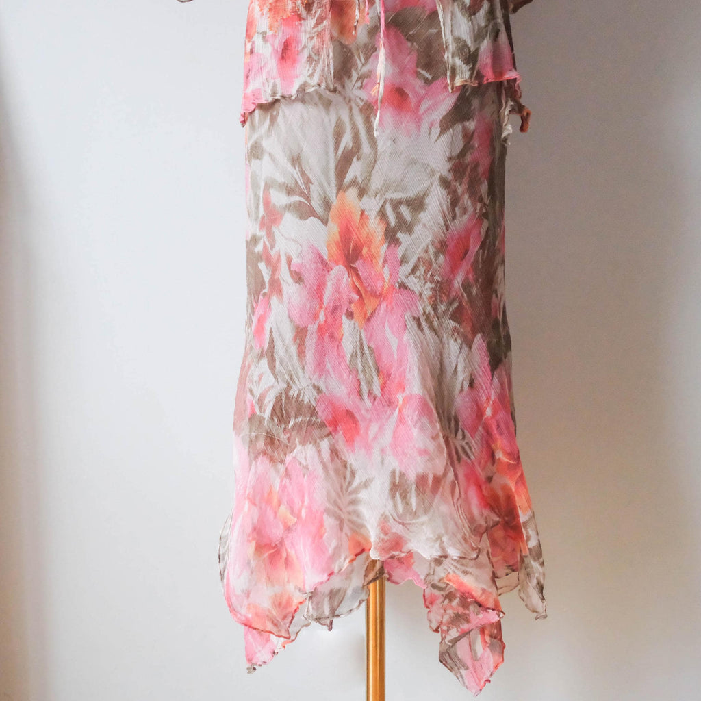 Vintage Floral Hibicus Silk Chiffon Co-ord Skirt Set