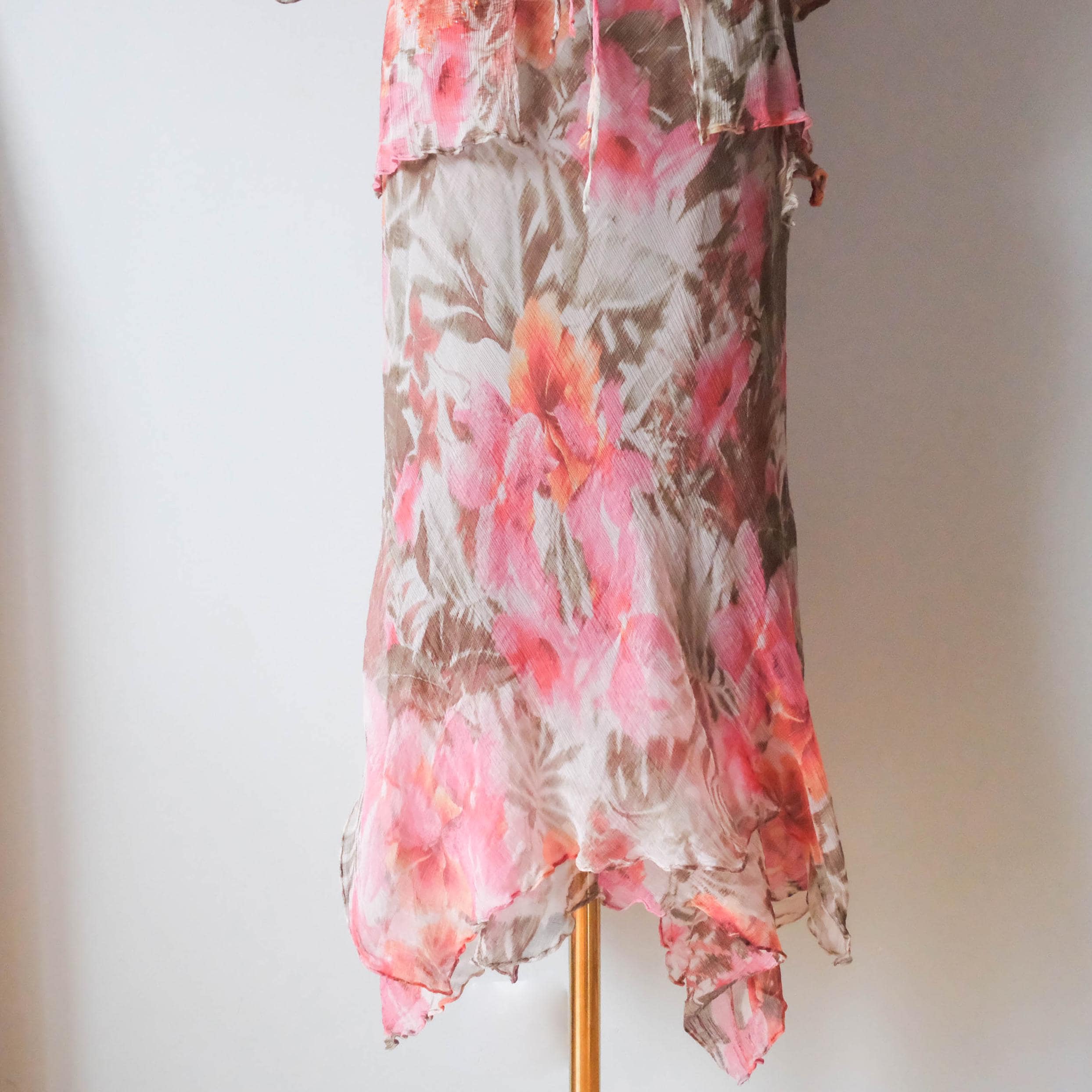 Vintage Floral Hibicus Silk Chiffon Co-ord Skirt Set