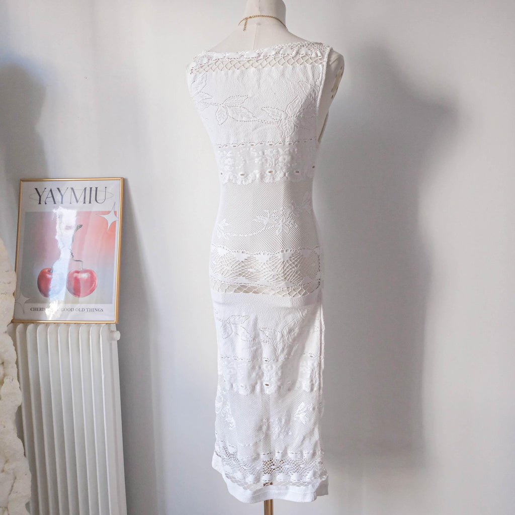 NOLITA Vintage Italian White Stretchy Lace Midi Dress