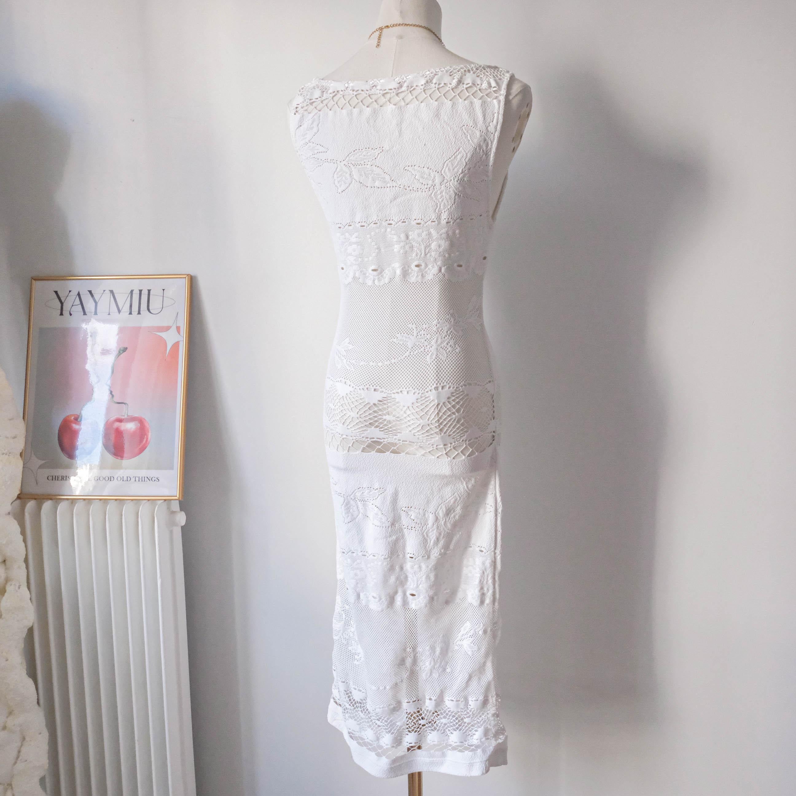 NOLITA Vintage Italian White Stretchy Lace Midi Dress
