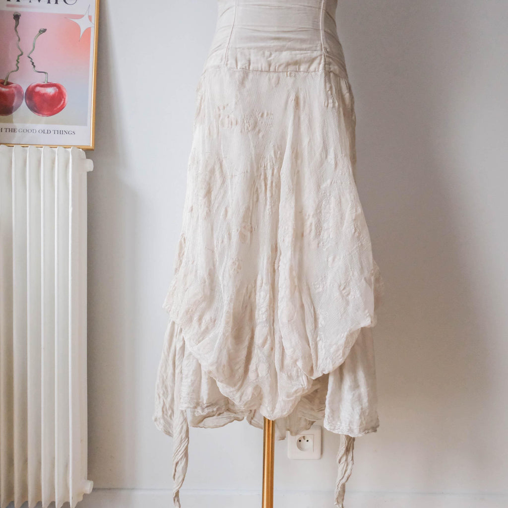 Vintage 90s 00s Retro Boho Fairy Grunge Cottage Silk Halter Dress - Grey