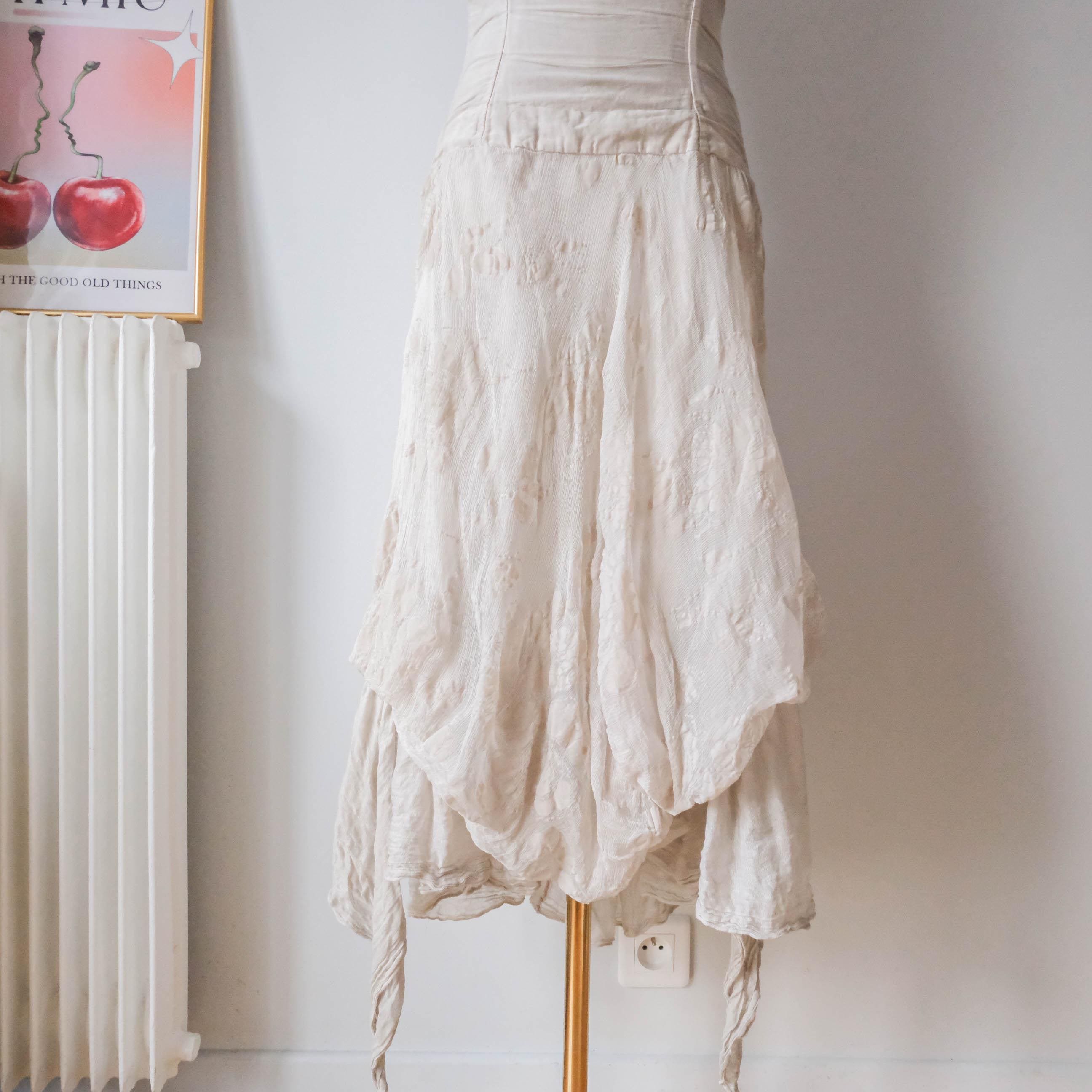 Vintage 90s 00s Retro Boho Fairy Grunge Cottage Silk Halter Dress - Grey