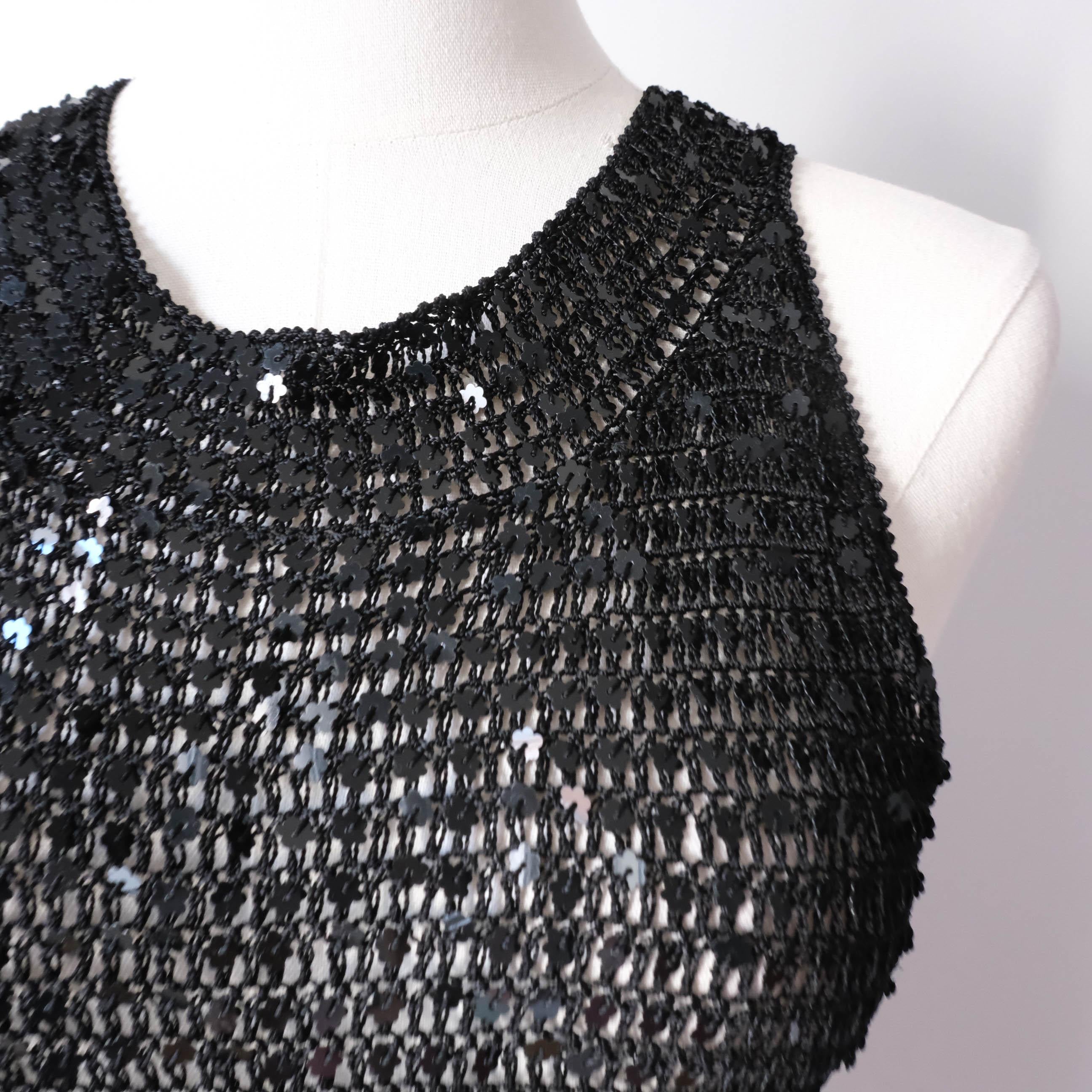 Vintage Rare Beach Ibiza Festival Party Crochet Sequins Tank Top with cut out back