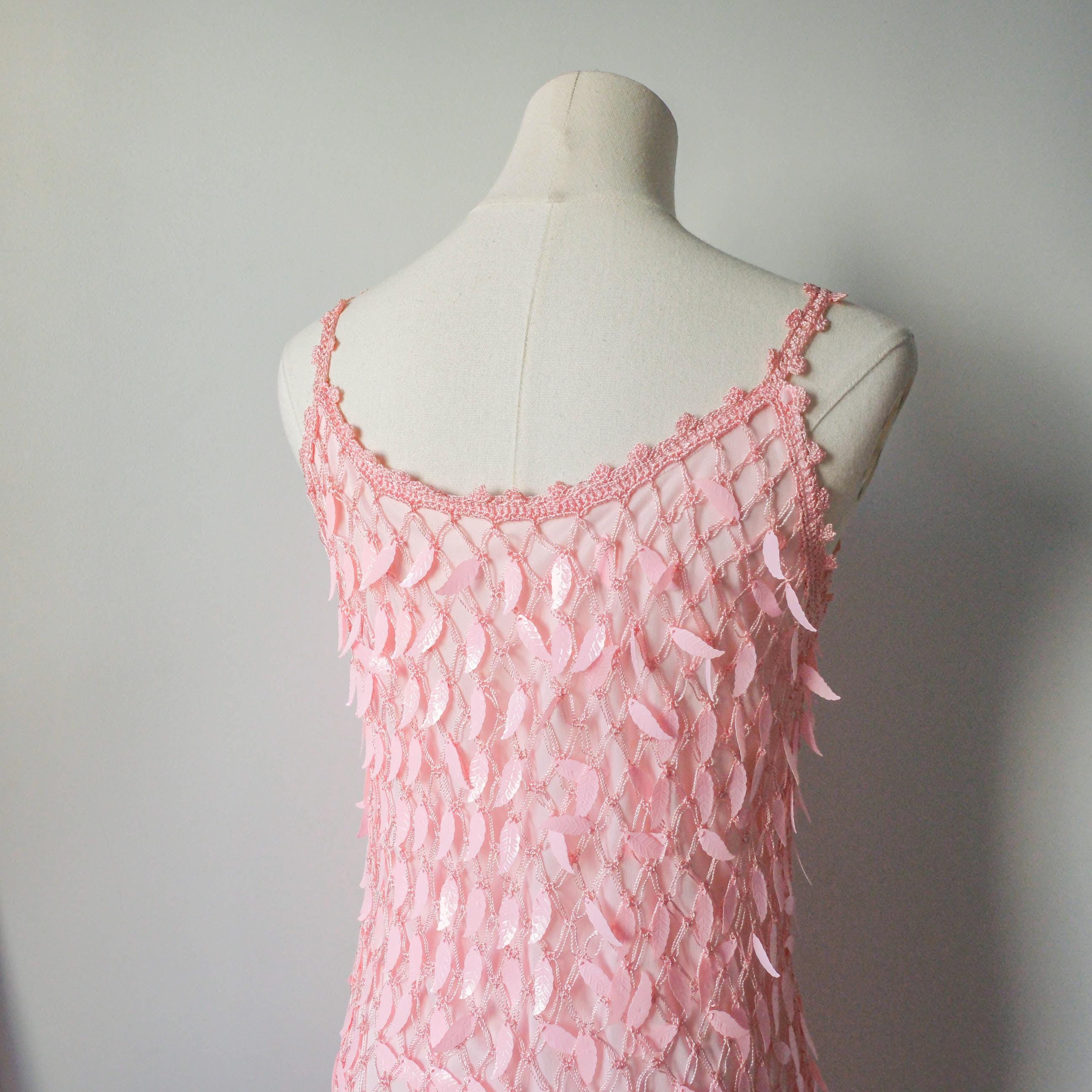 Vintage Summer Party Sequin Crochet Mini Dress