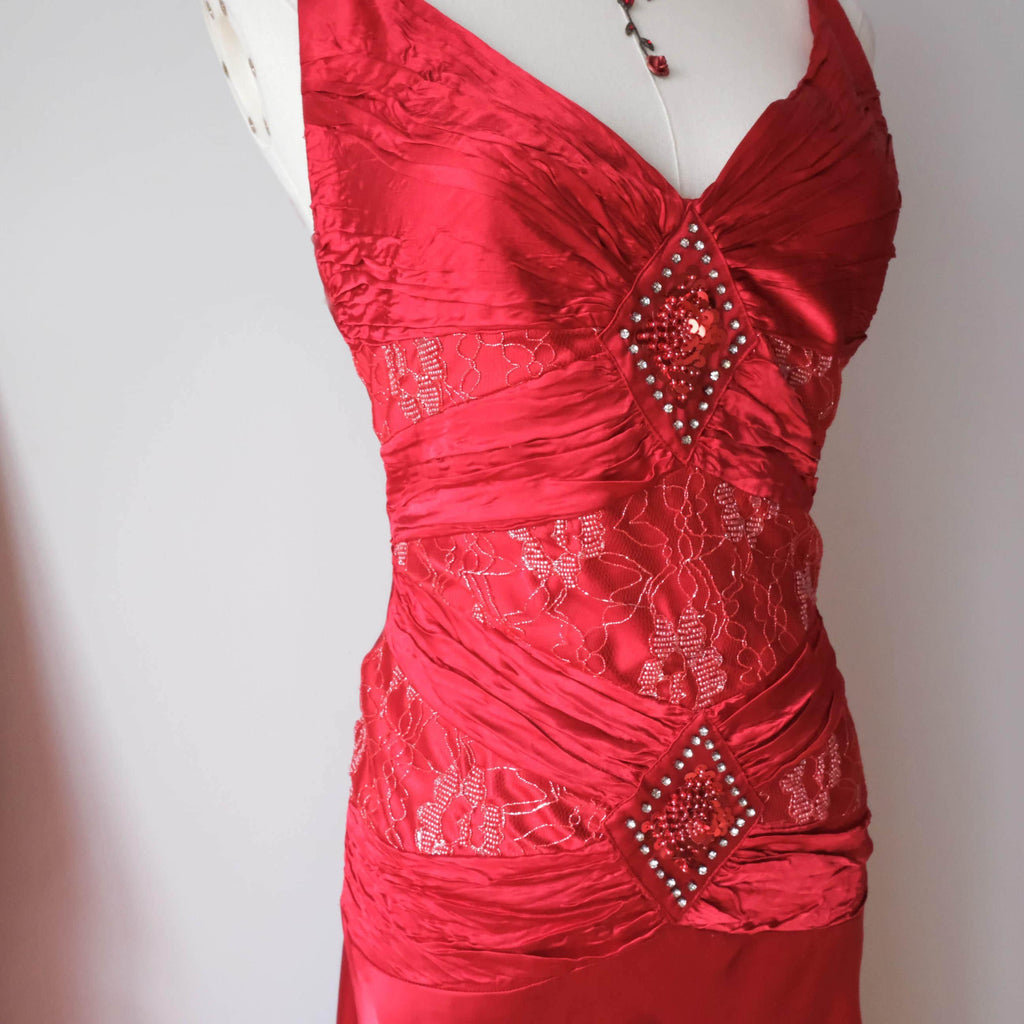 Vintage Party Glam Elegant Chic Beaded Gown Red Valentine Dream Gown