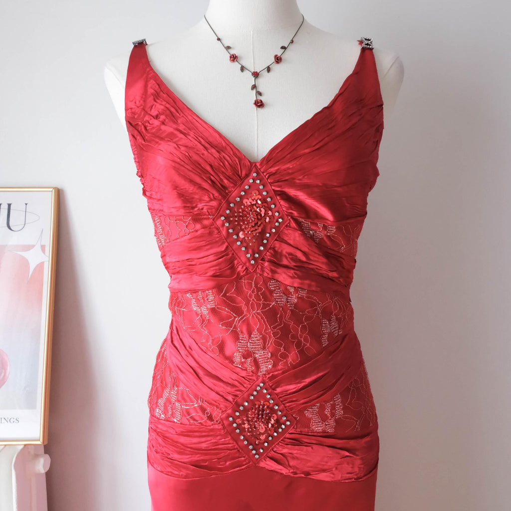Vintage Party Glam Elegant Chic Beaded Gown Red Valentine Dream Gown
