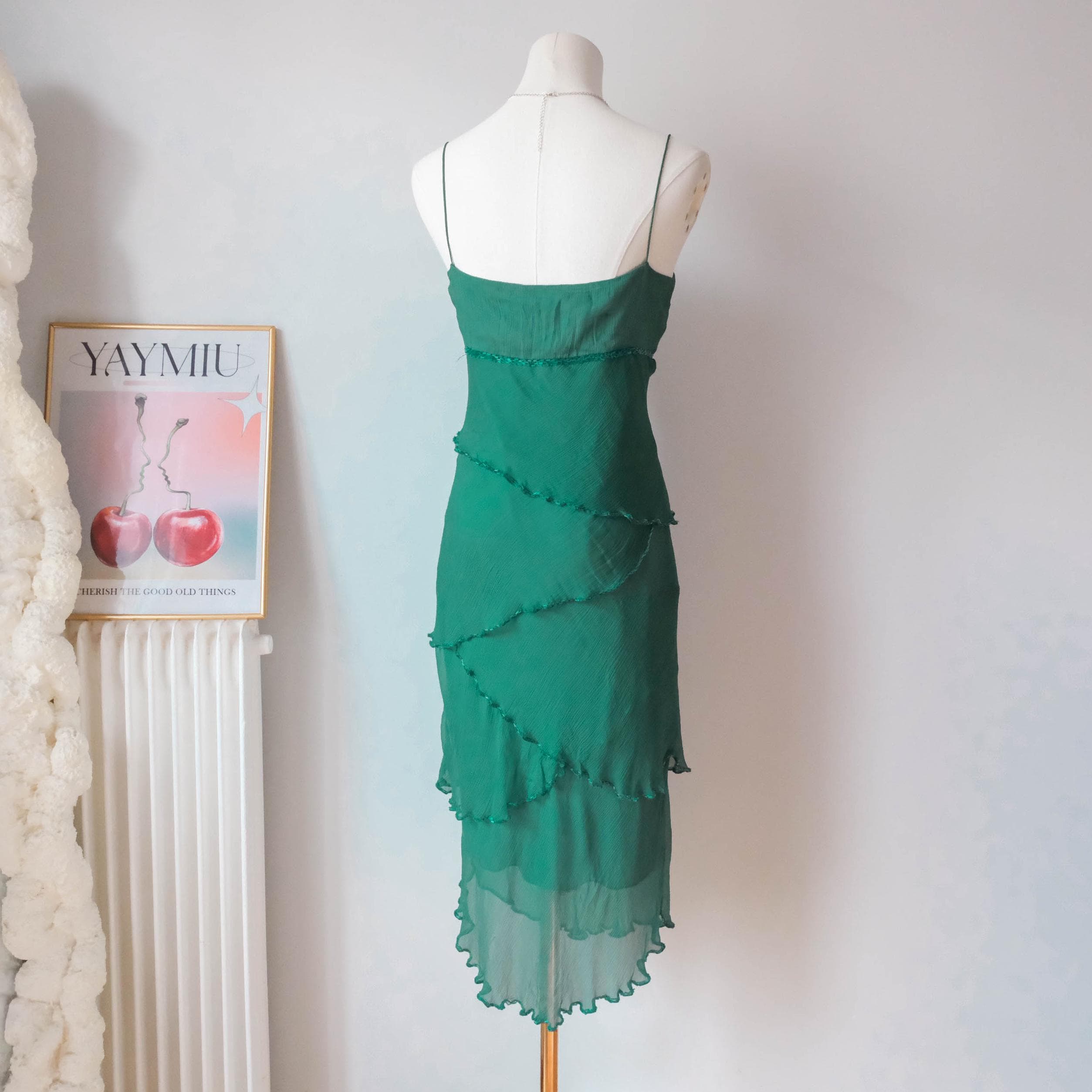 Vintage  Silk Sequin Ruffle Midi Dress - Elegant Chic Effortless