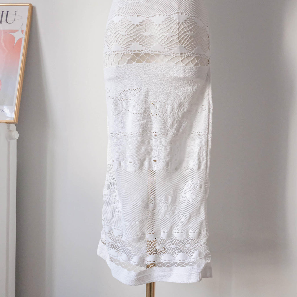 NOLITA Vintage Italian White Stretchy Lace Midi Dress