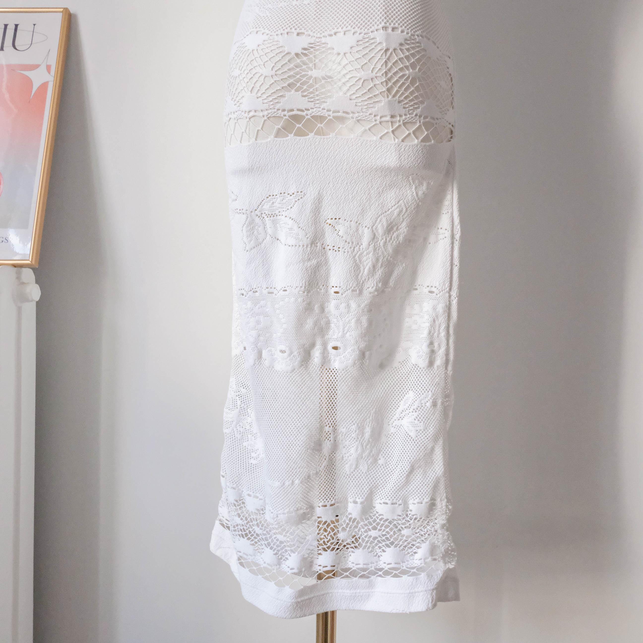 NOLITA Vintage Italian White Stretchy Lace Midi Dress