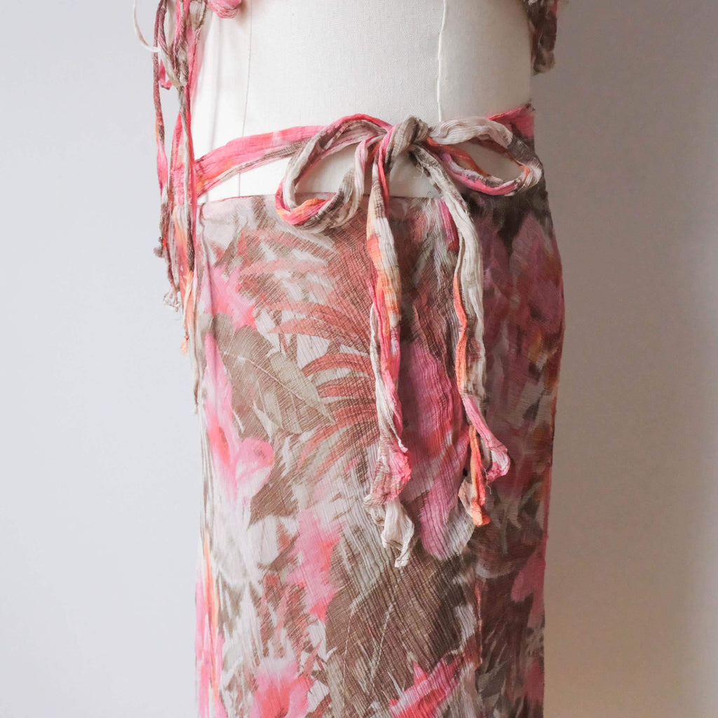 Vintage Floral Hibicus Silk Chiffon Co-ord Skirt Set