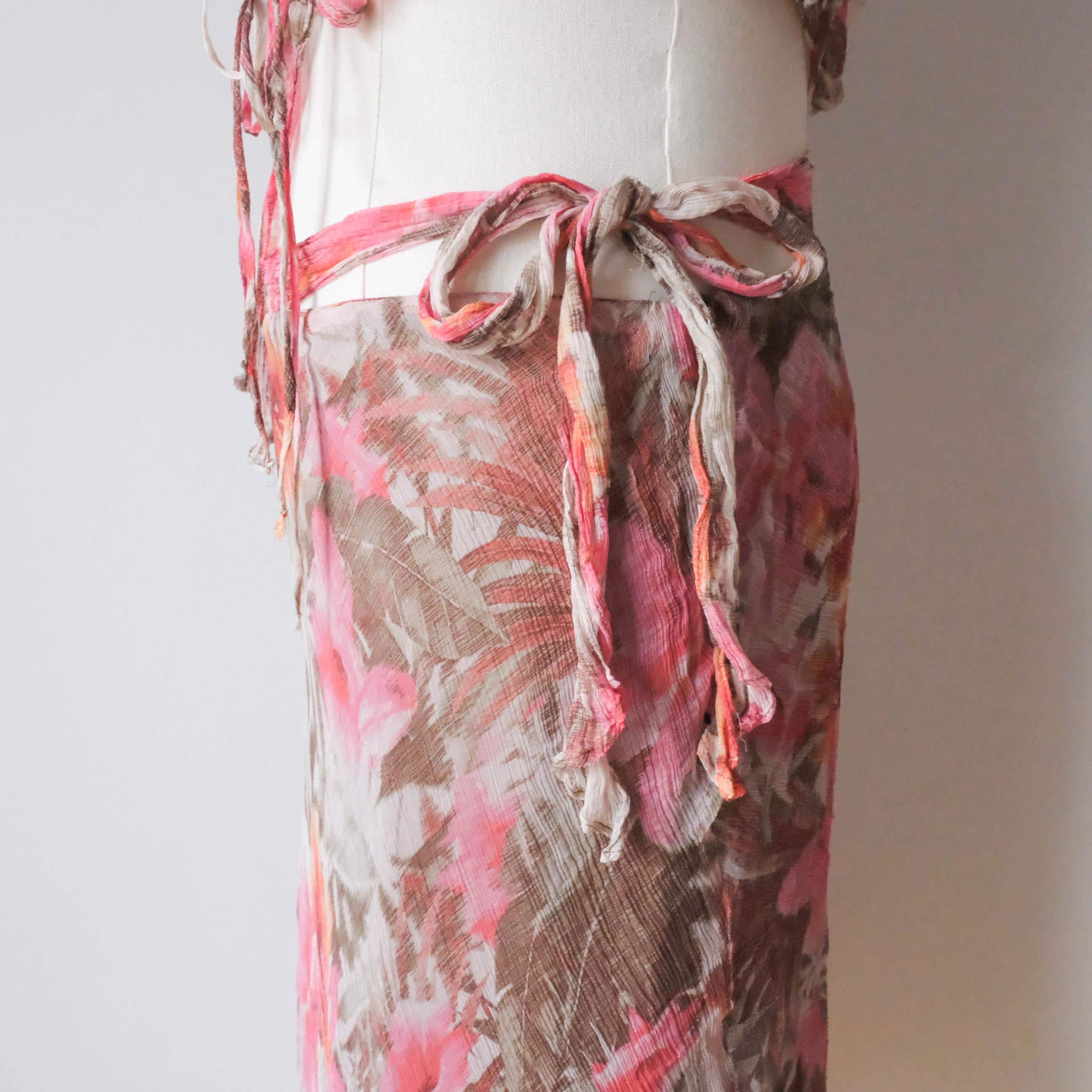 Vintage Floral Hibicus Silk Chiffon Co-ord Skirt Set